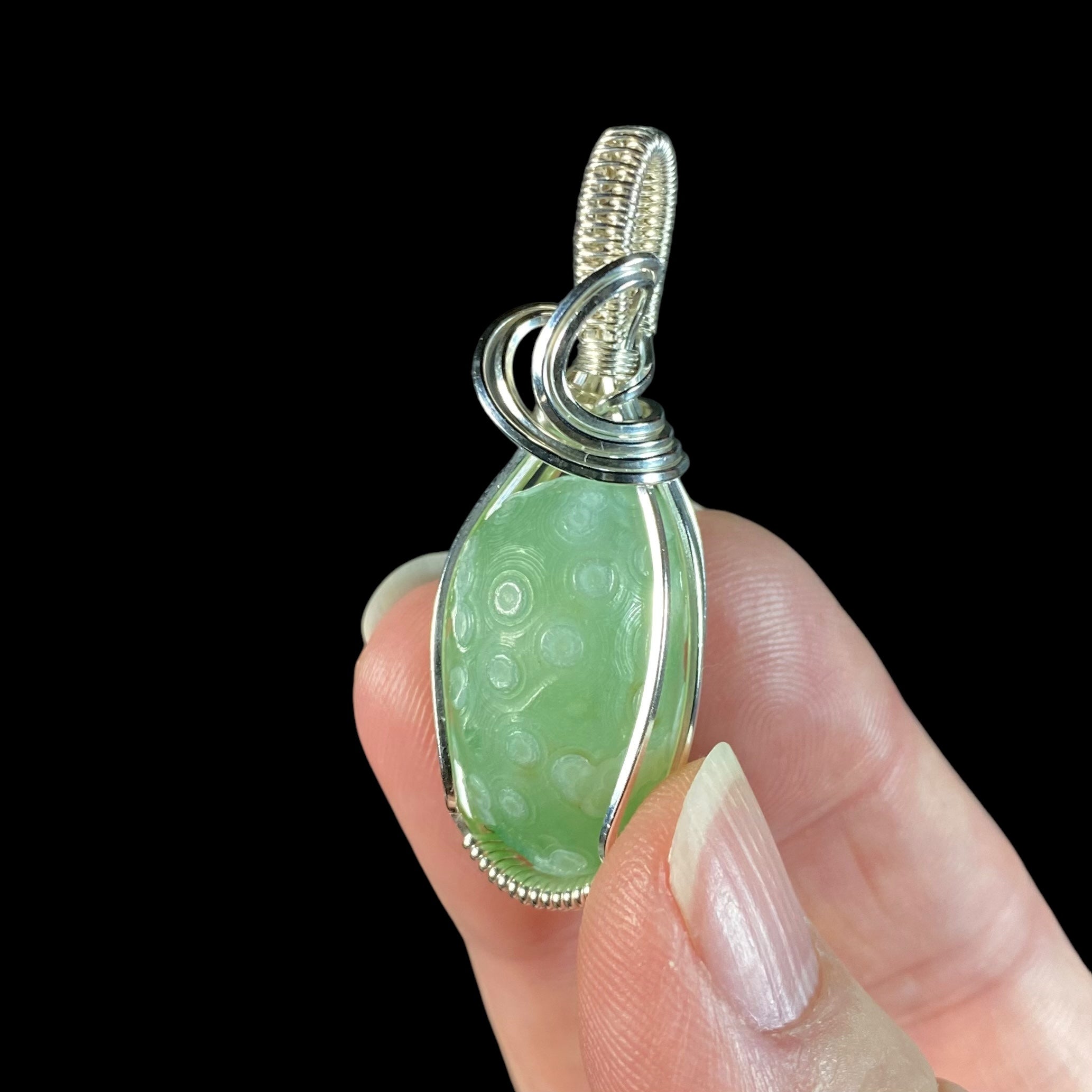 Gobi Desert Agate and Sterling Silver Wire Wrapped Pendant