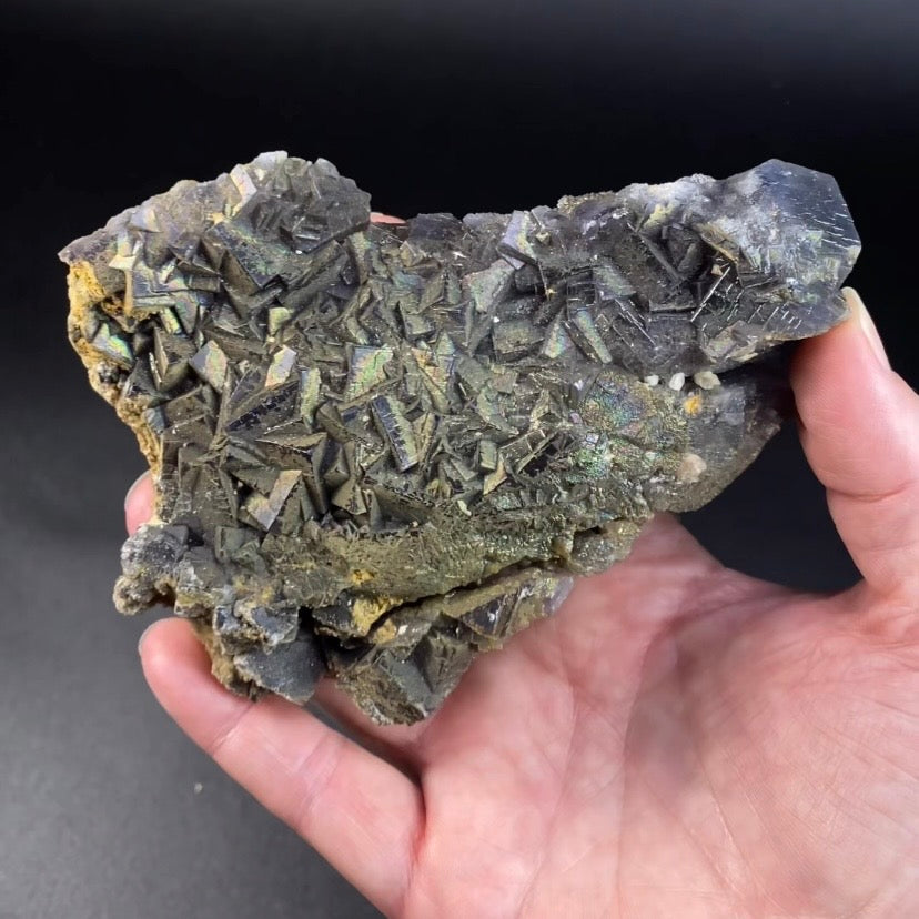 Rainbow Iridescent Purple Cubic Fluorite Cluster