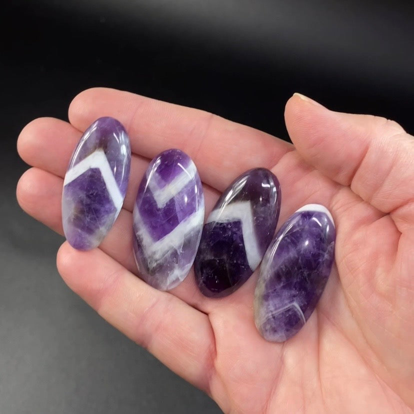 Chevron Purple Amethyst Oval Polished Cabochons - Choose Yours