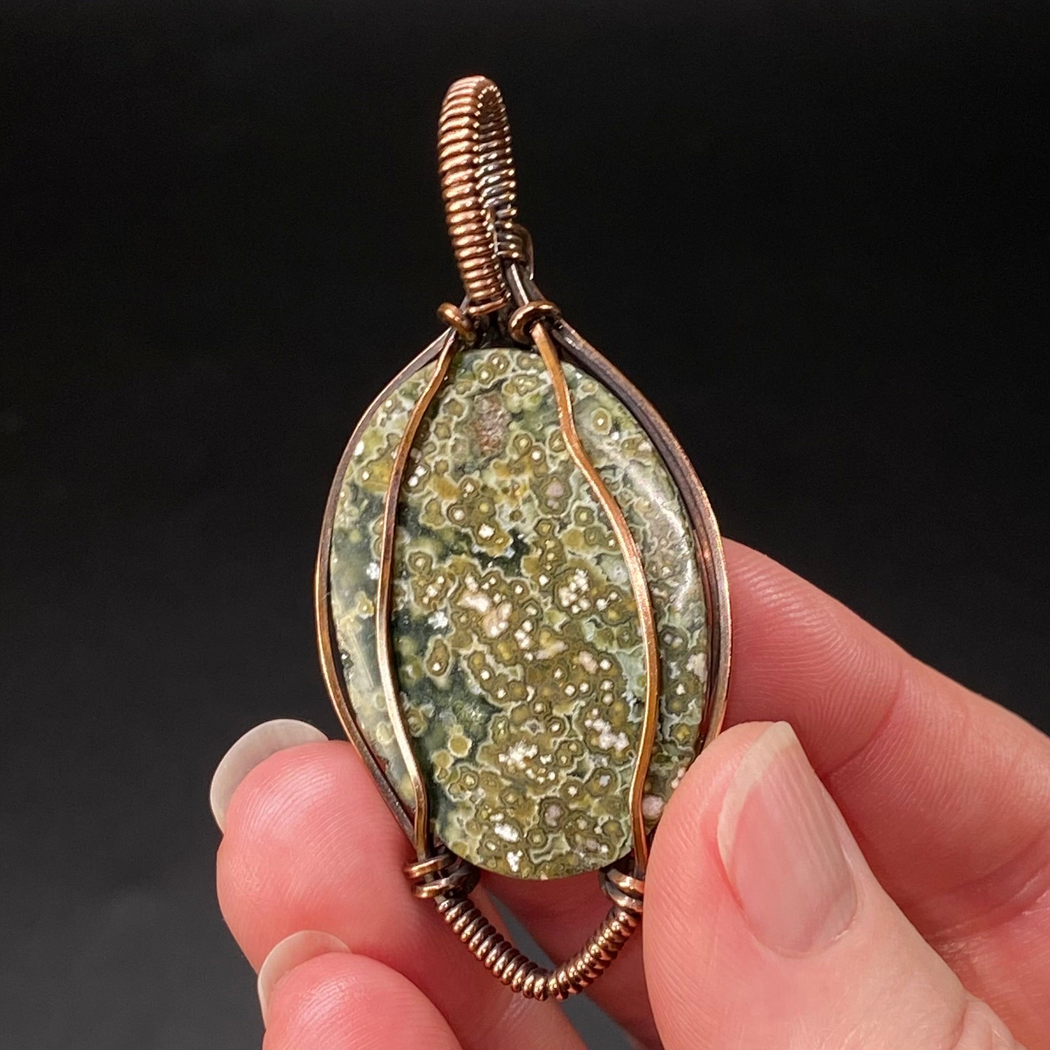 Ocean Jasper and Copper Wire Wrapped Pendant