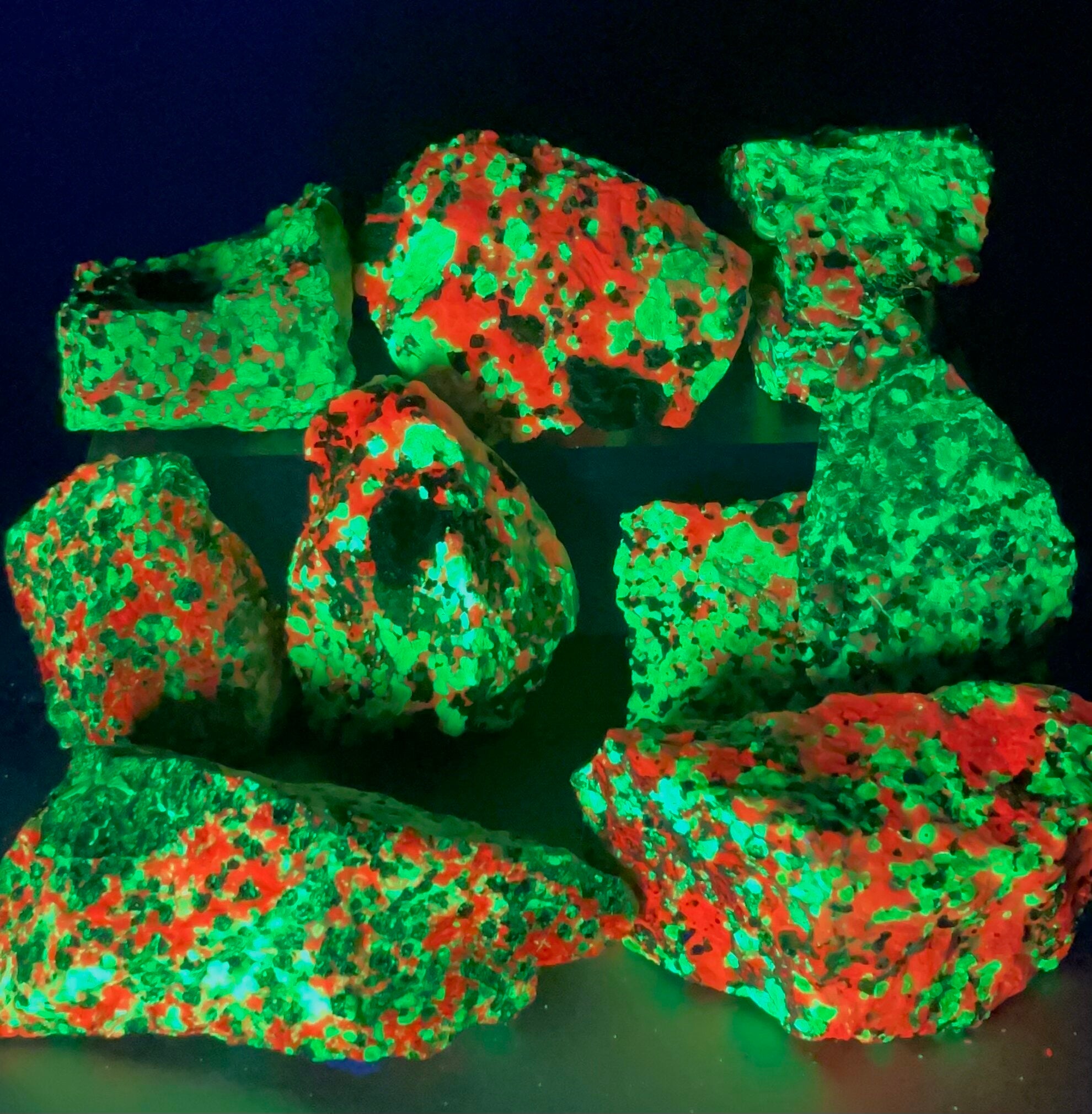 ONE (1) Willemite, Calcite & Franklinite Specimen - Fluorescent  - TWO SIZES AVAILABLE - Brief red Phosphoresence