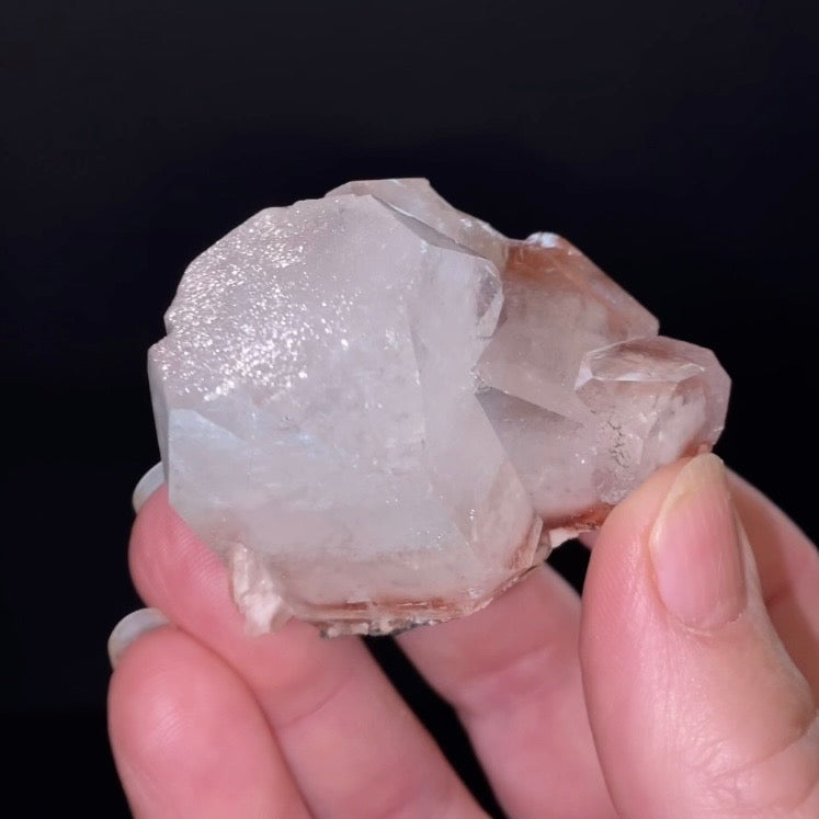 Clear Pseudo Cubic Apophyllite Crystal Cluster with Red Hematite Inclusions