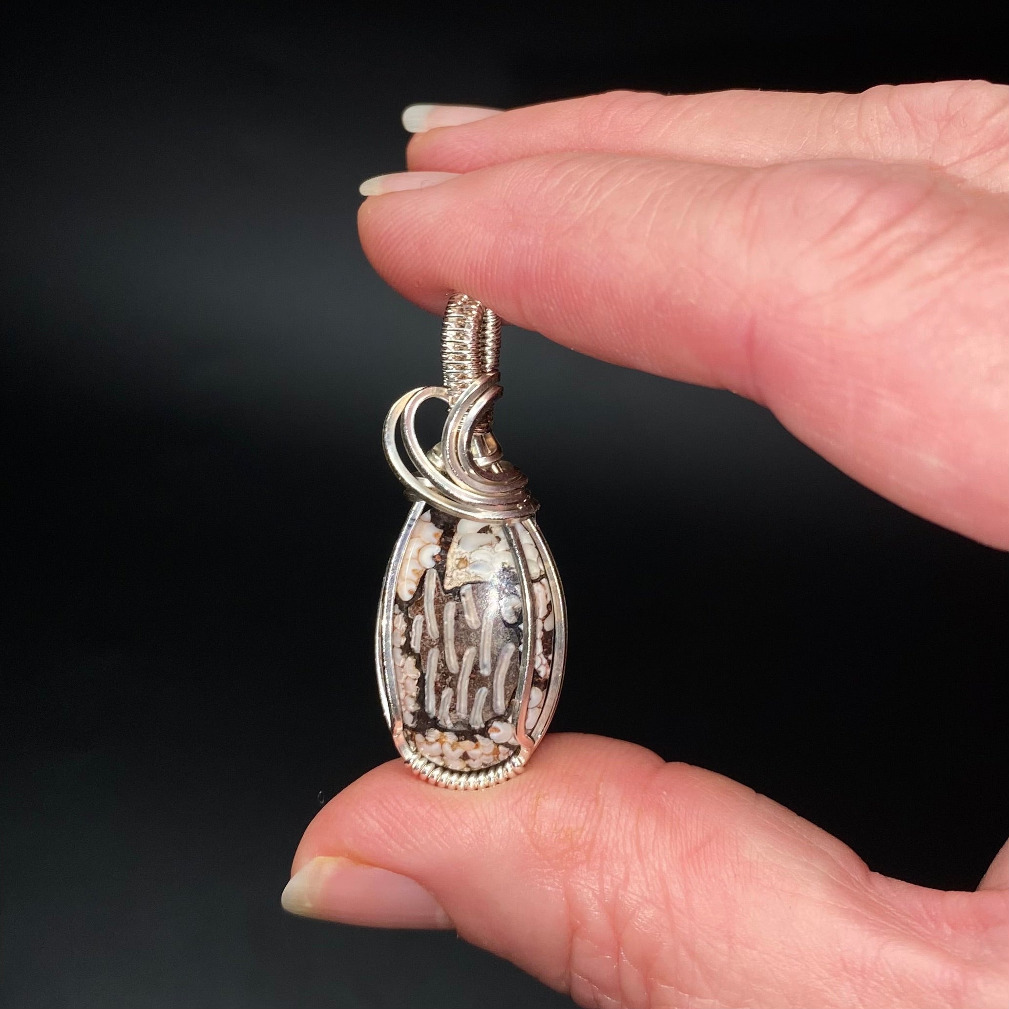 Snakeskin Stone & Sterling Silver Wire Wrapped Pendant
