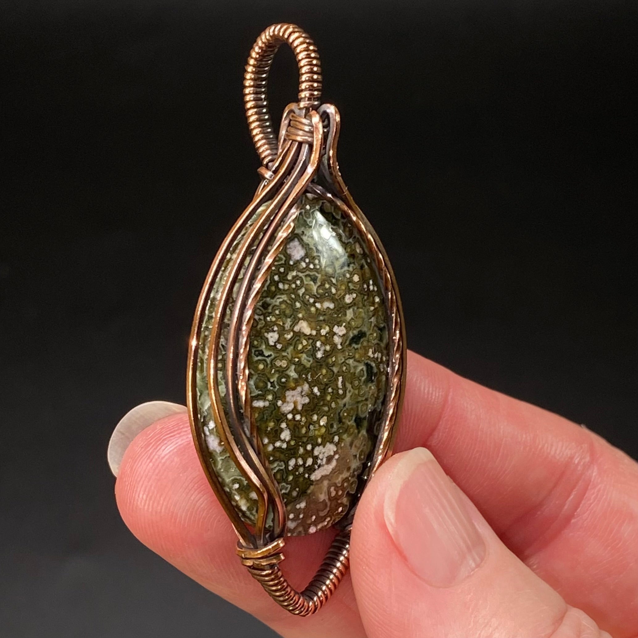 Ocean Jasper and Copper Wire Wrapped Pendant