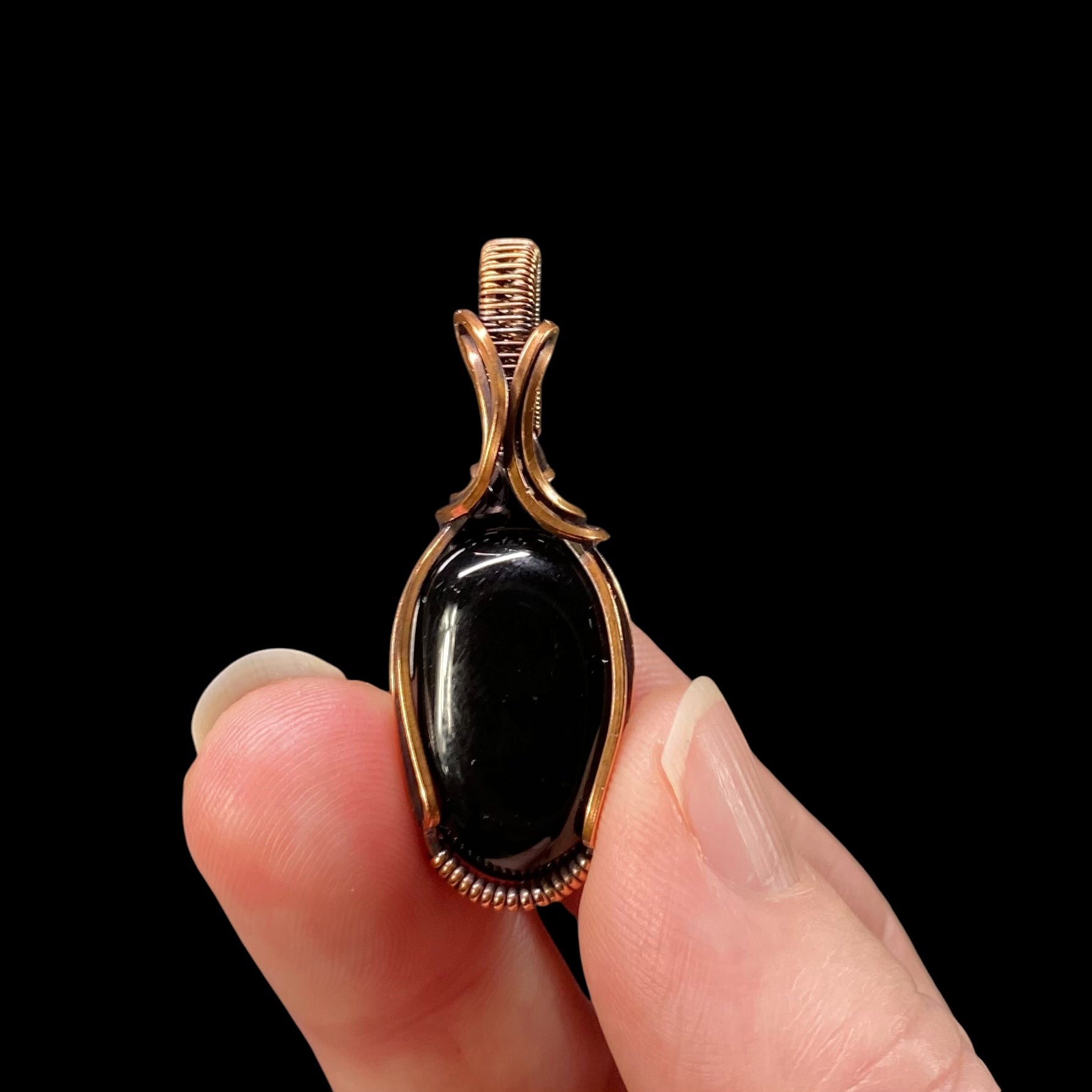 Black Tourmaline and Copper Wire Wrapped Pendant