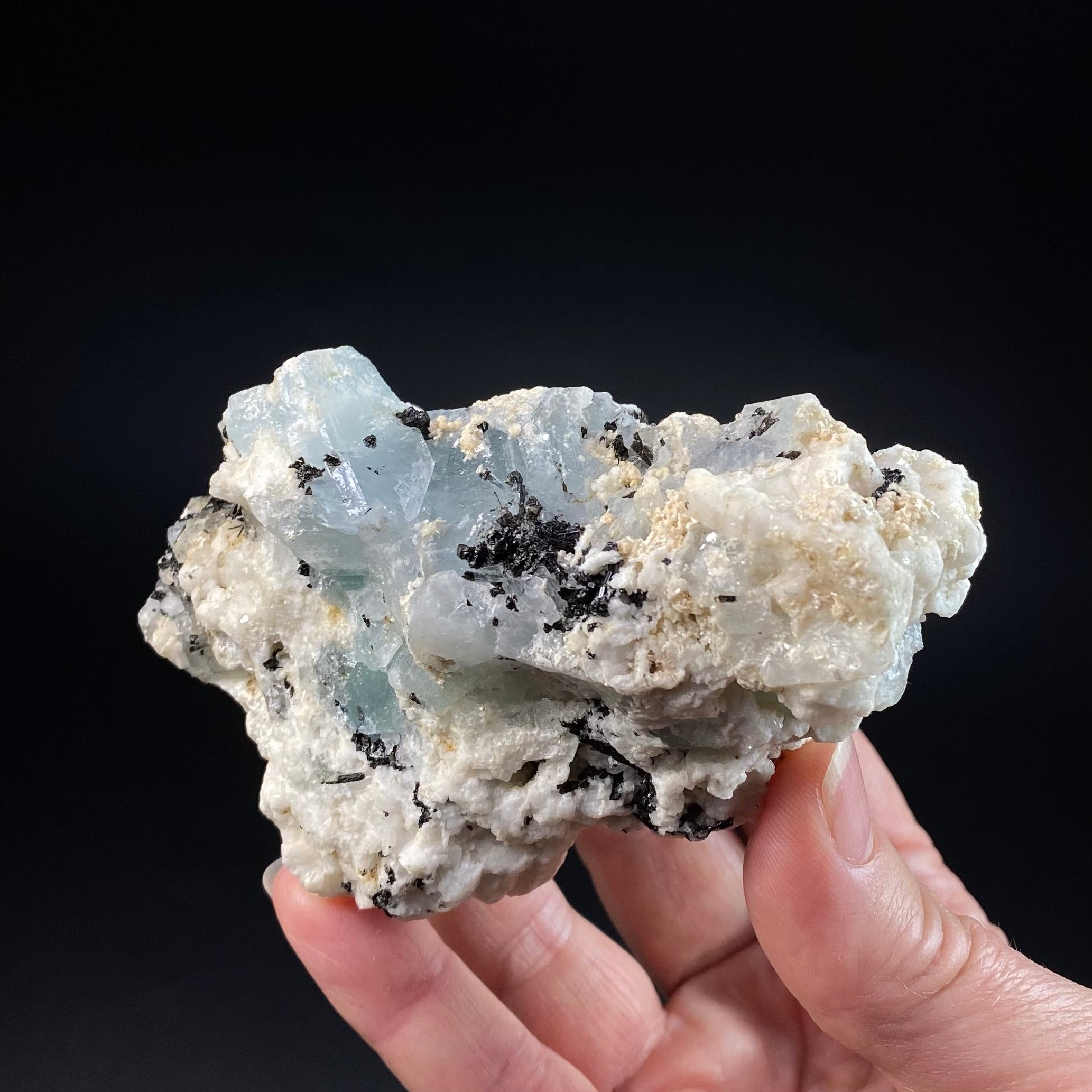 Aquamarine Crystals with Orthoclase and Black Tourmaline, Shigar Valley, Pakistan