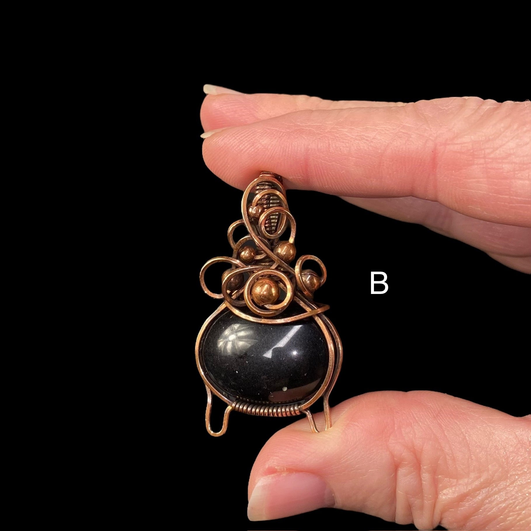 Bubbling Cauldron Black Onyx and Copper Wire Wrapped Pendant, Halloween Jewelry