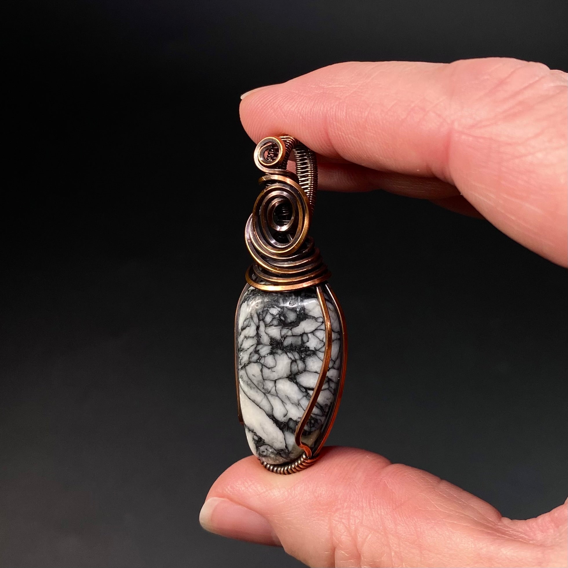 Pinolith Polished Tumble Stone & Copper Wire Wrapped Pendant