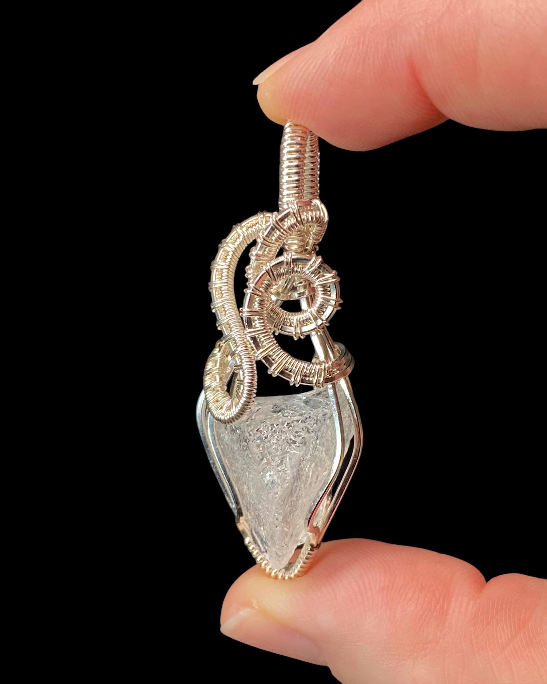 Raw Pollucite & Sterling Silver Wire Wrapped Pendant