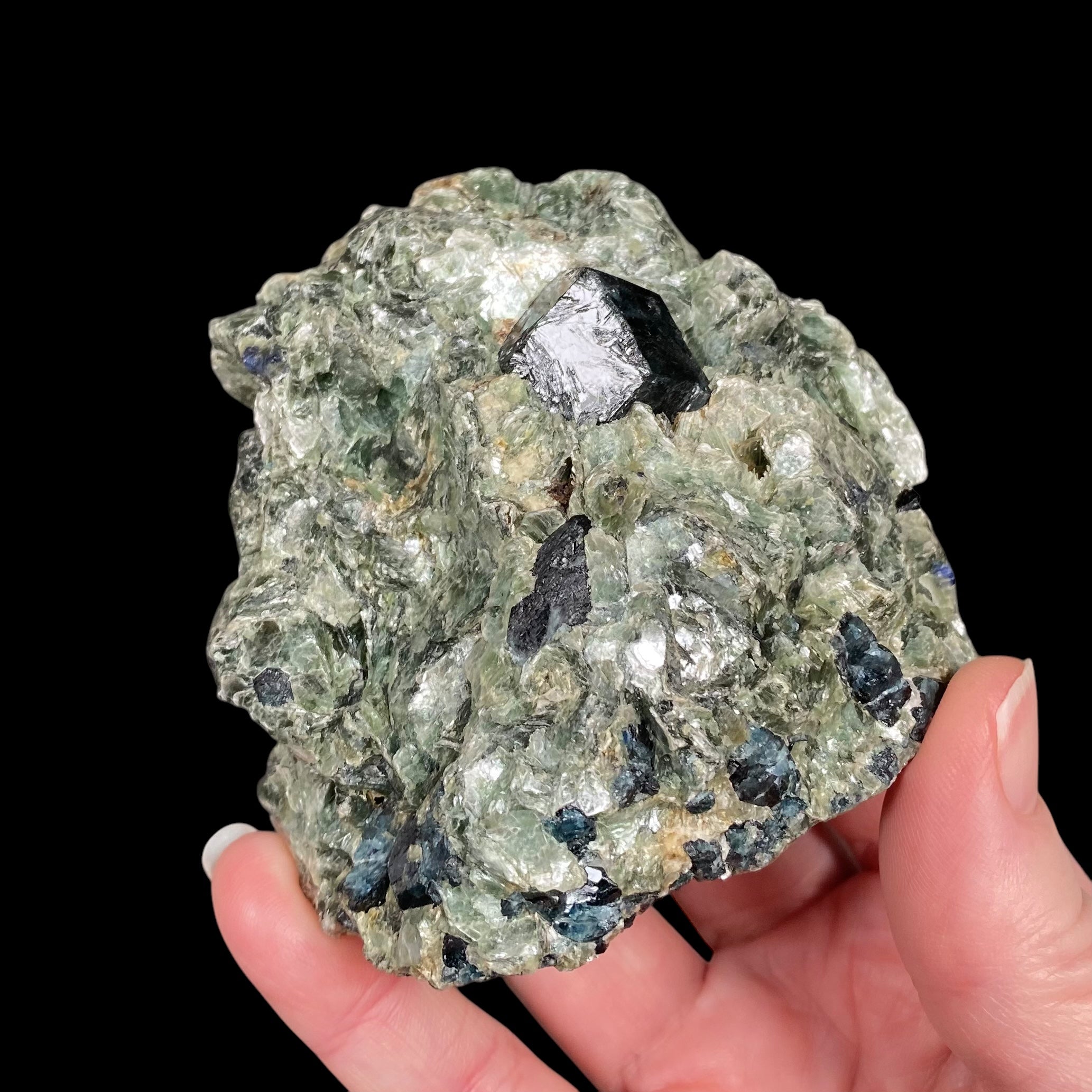 Dark Blue Dravite/Uvite in a Beautiful Green Mica-Rich Matrix with Sapphires