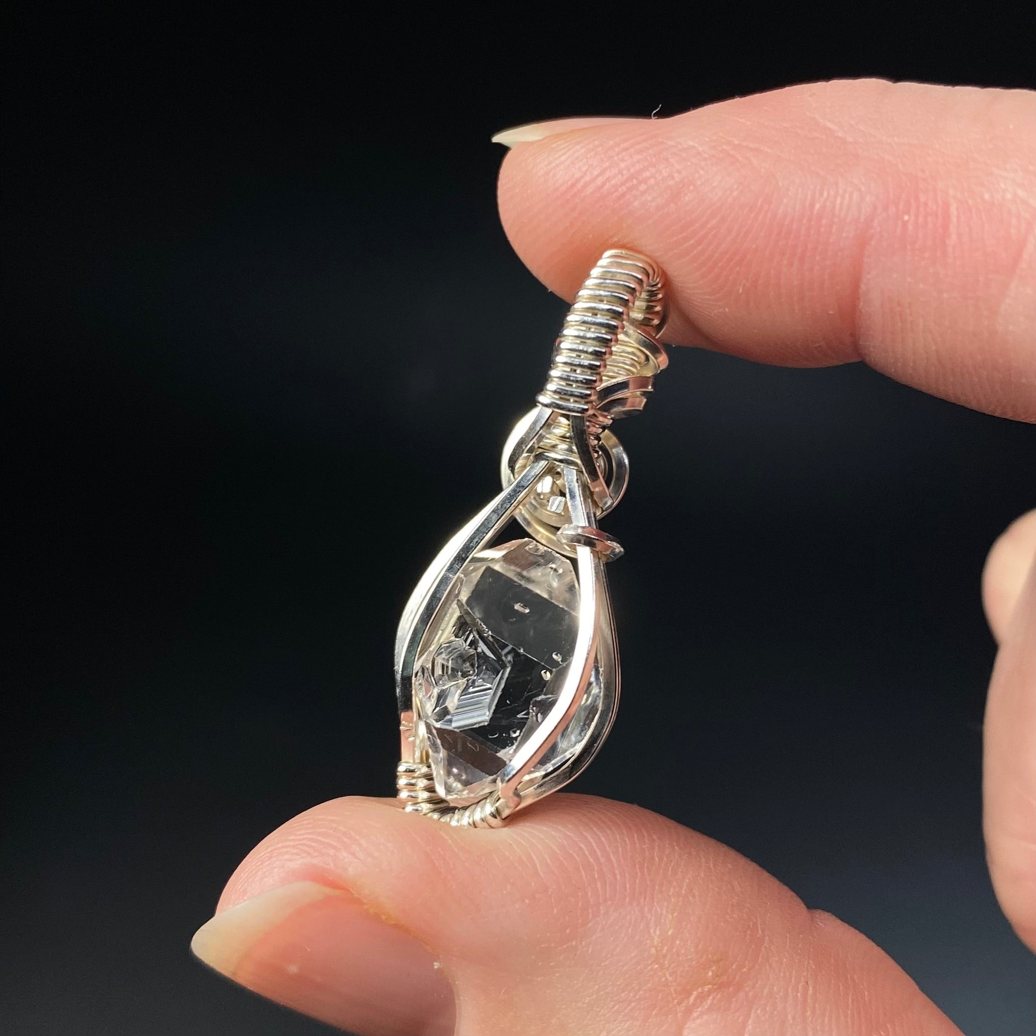 Herkimer Diamond Quartz & Sterling Silver Wire Wrapped Pendant