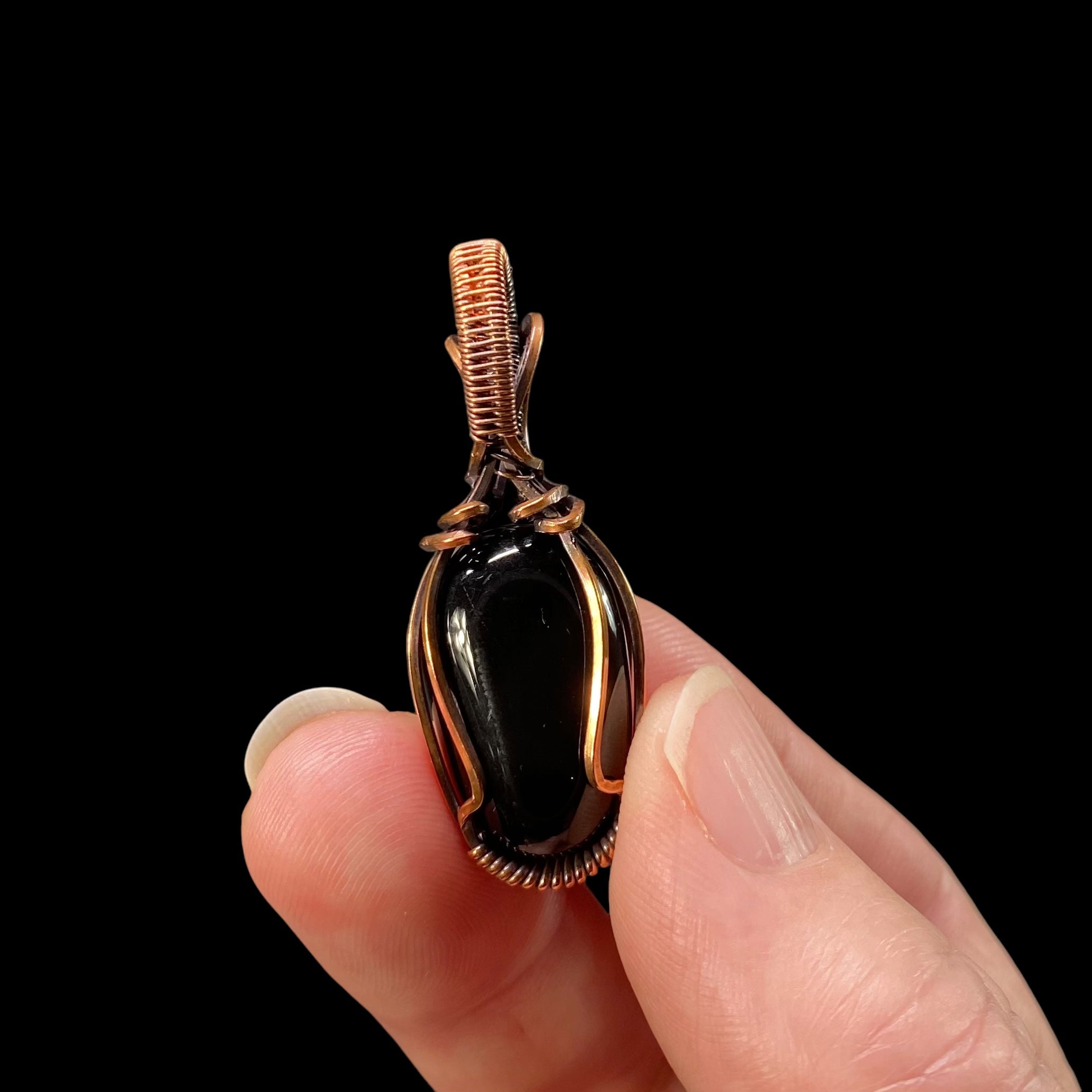 Black Tourmaline and Copper Wire Wrapped Pendant