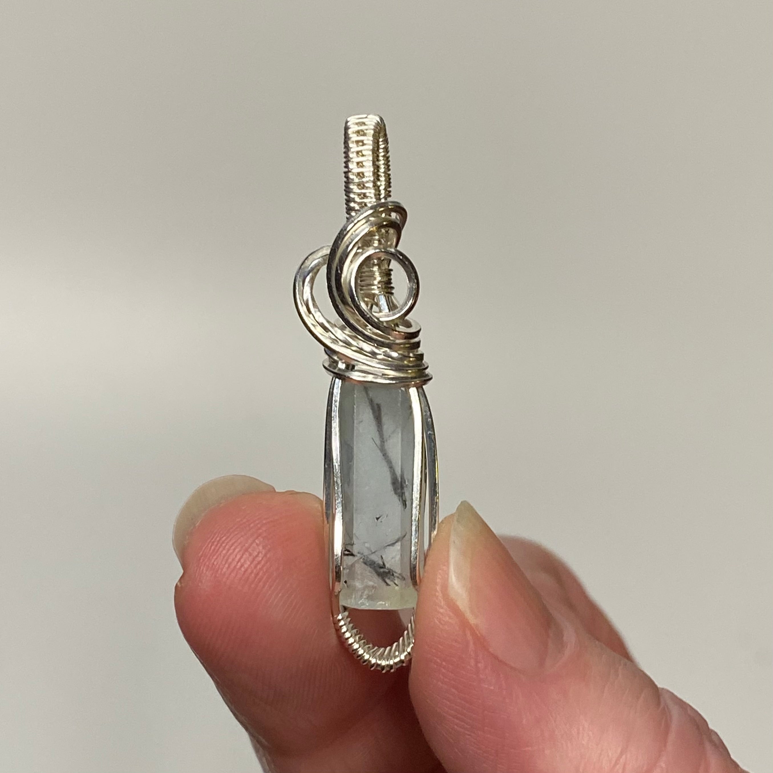 Aquamarine Crystal & Sterling Silver Handmade Wire Wrapped Pendant