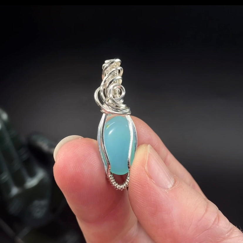 Peruvian Blue Andean Opal & Sterling Silver Wire Wrapped Pendant