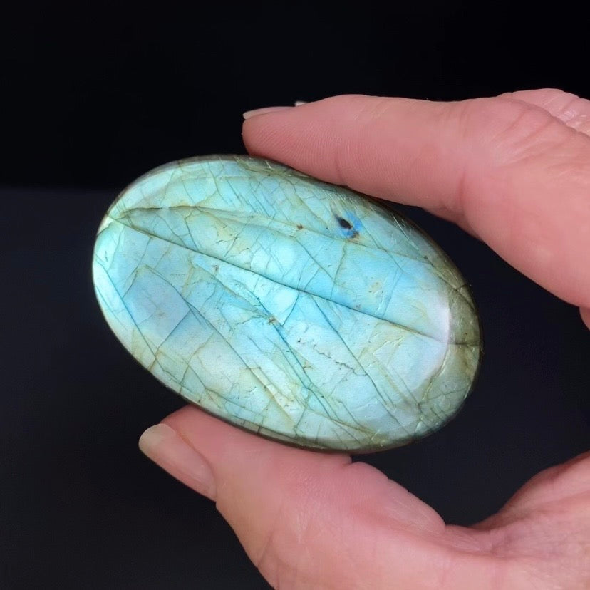 Blue Green Flash & Purple Sparkle Labradorite Oval Shaped Cabochon