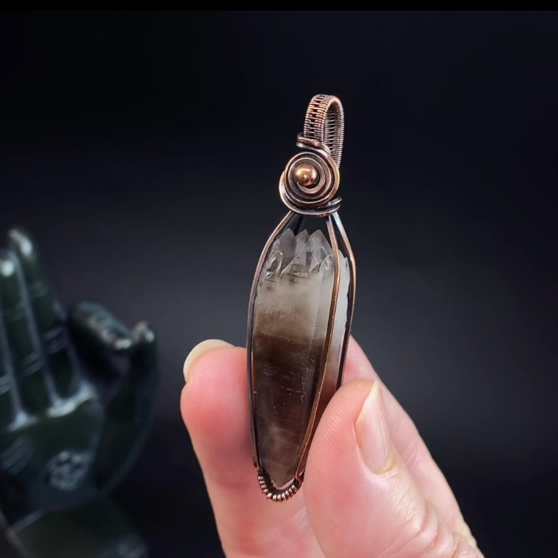 Double Terminated Elestial Smoky Quartz & Copper Wire Wrapped Handmade Pendant