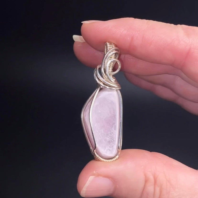 Lepidolite Mica and Sterling Silver Wire Wrapped Pendant