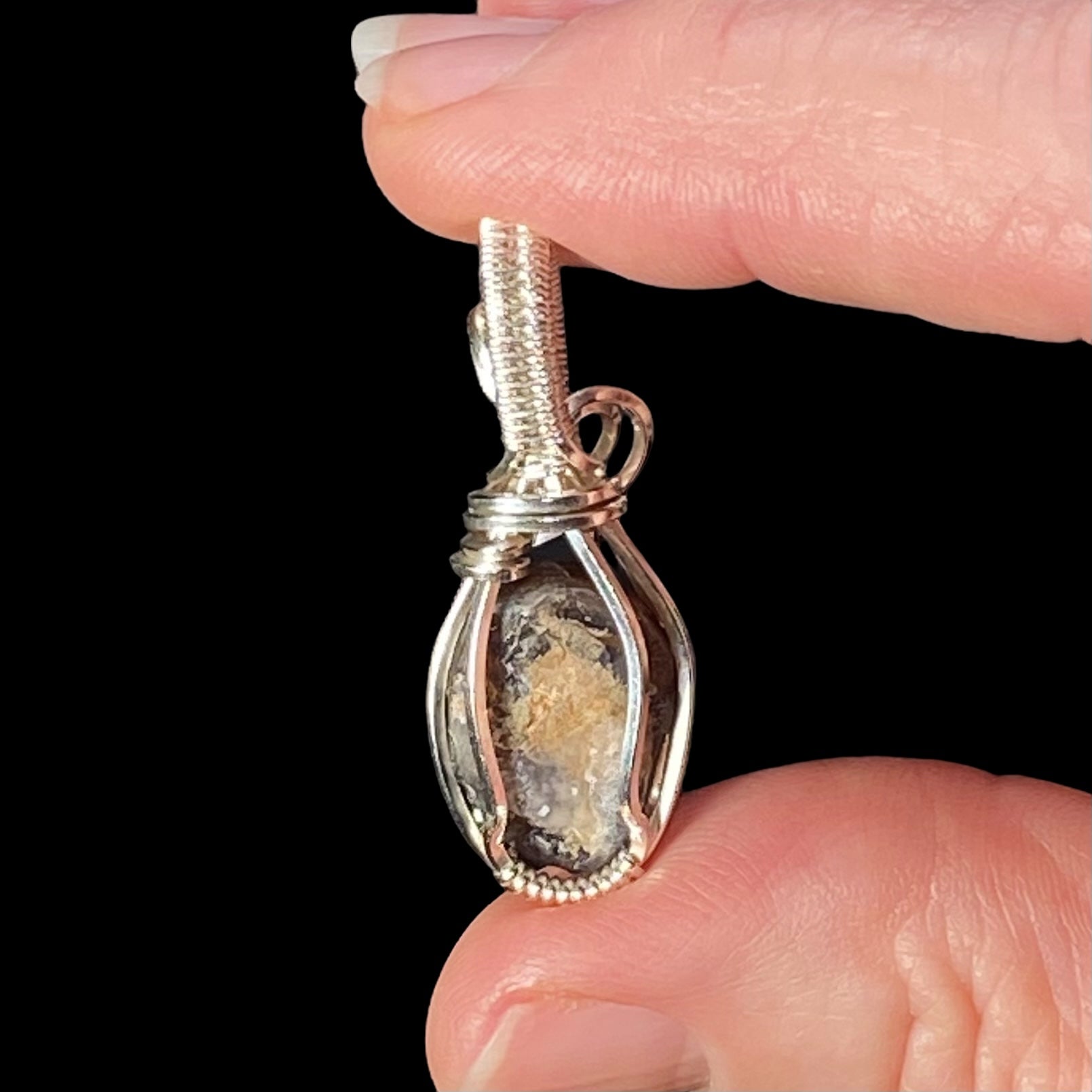 Mexican Fire Agate & Sterling Silver Wire Wrapped Pendant
