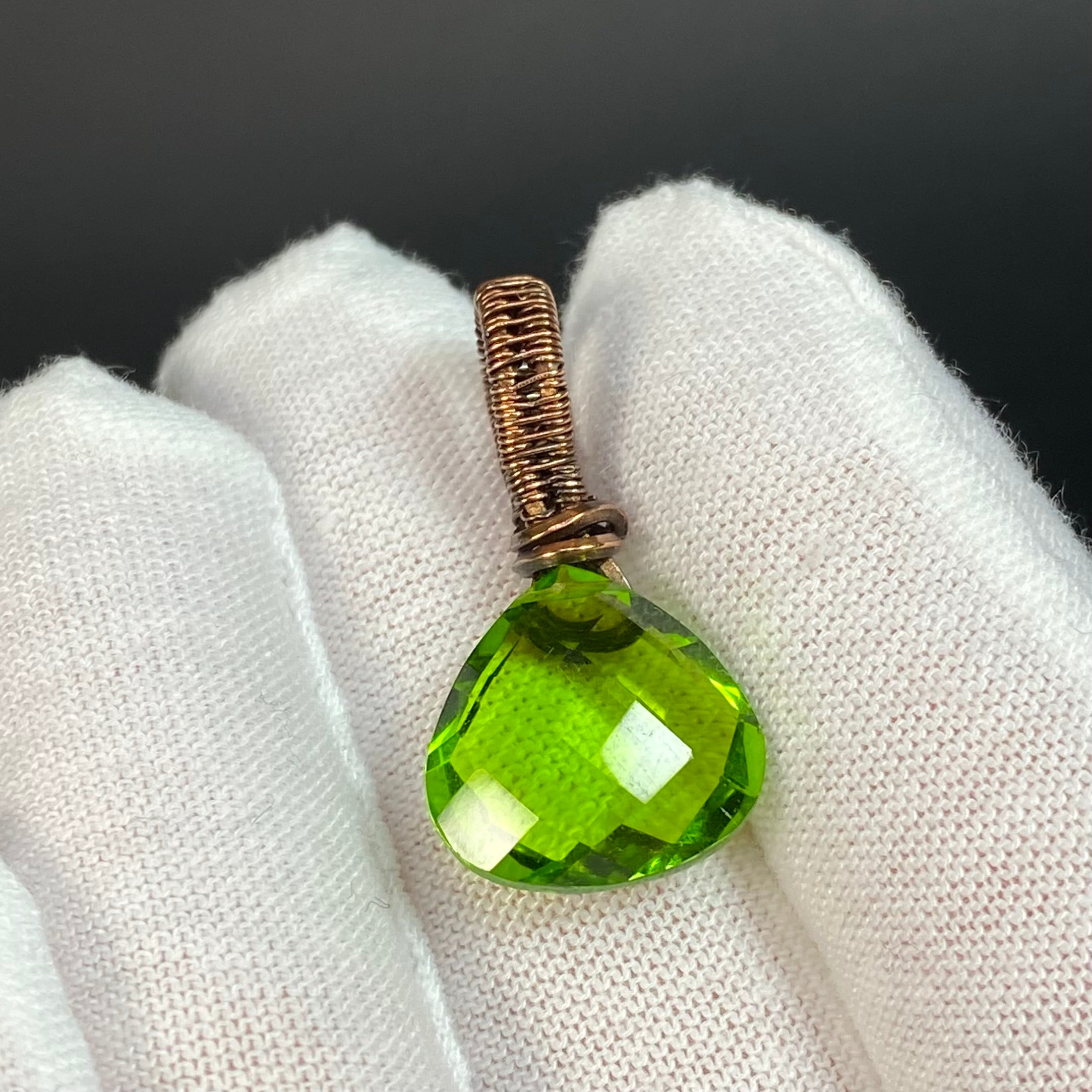 Peridot and Copper Wire Wrapped Pendant