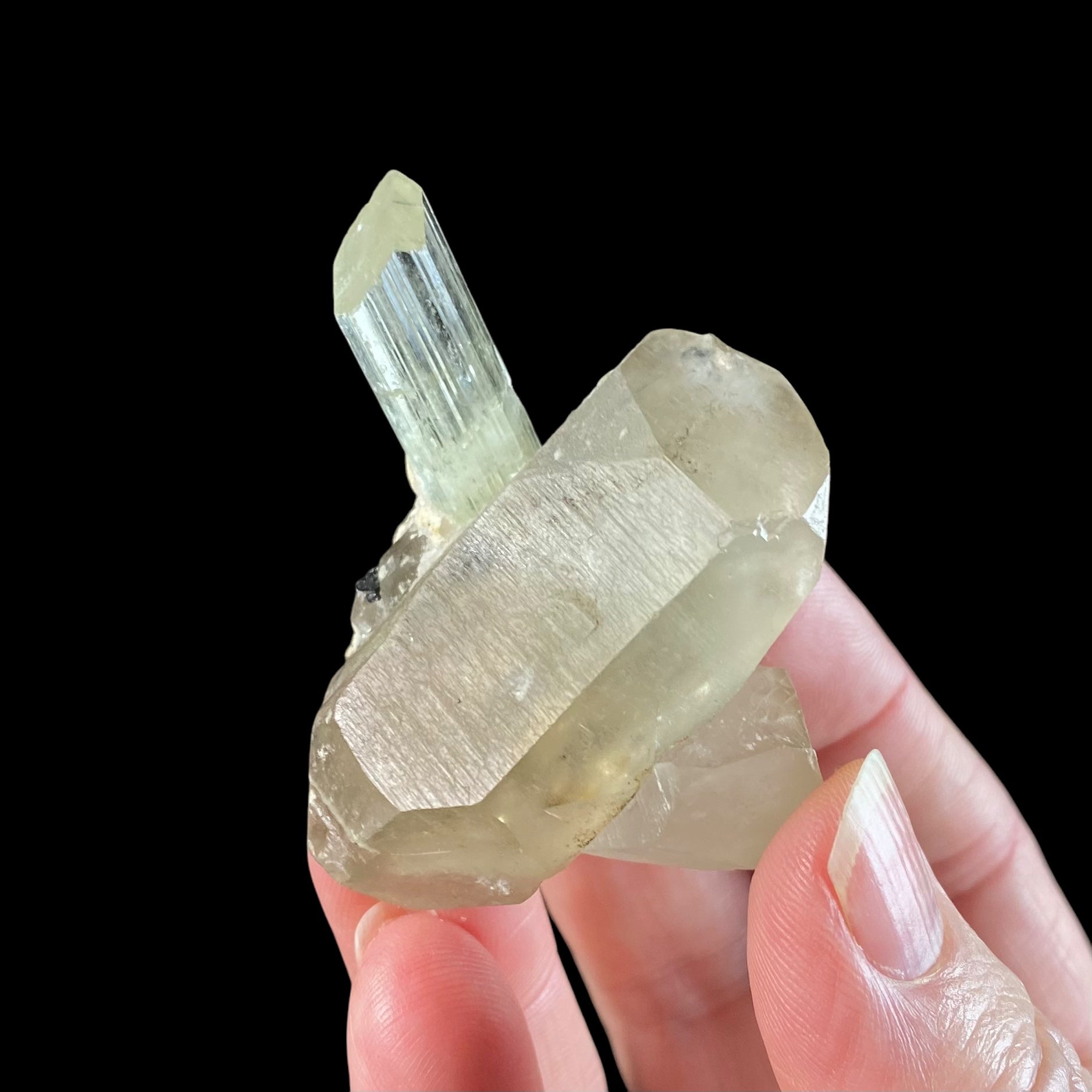 Yellow Triphane Spodumene Crystal & Smoky Quartz w Radiation Halo in Quartz