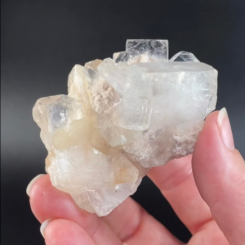 Clear Apophyllite Crystal Cluster with Stilbite