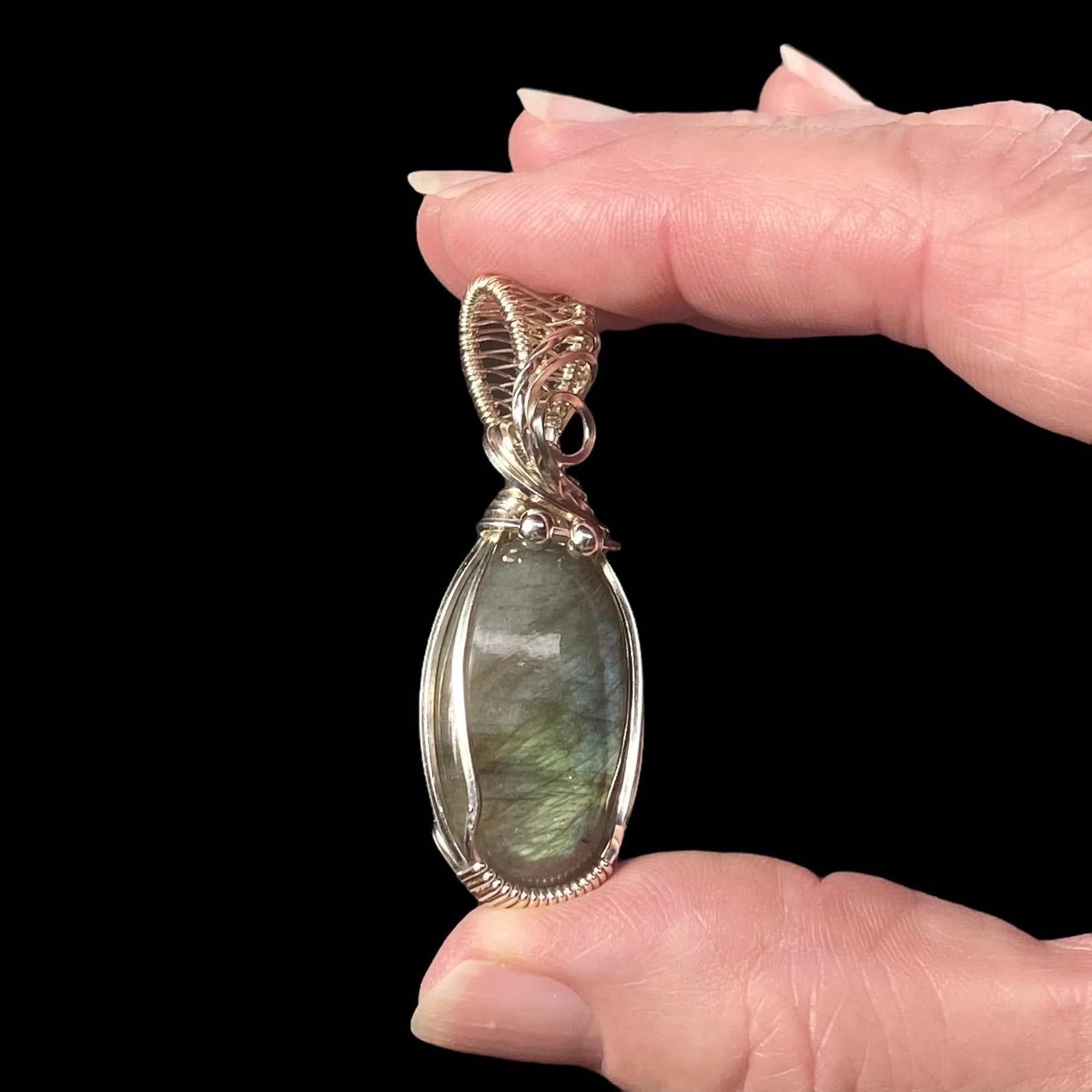 Labradorite & Sterling Silver Wire Wrapped Pendant, Natural Stone & Crystal Jewelry