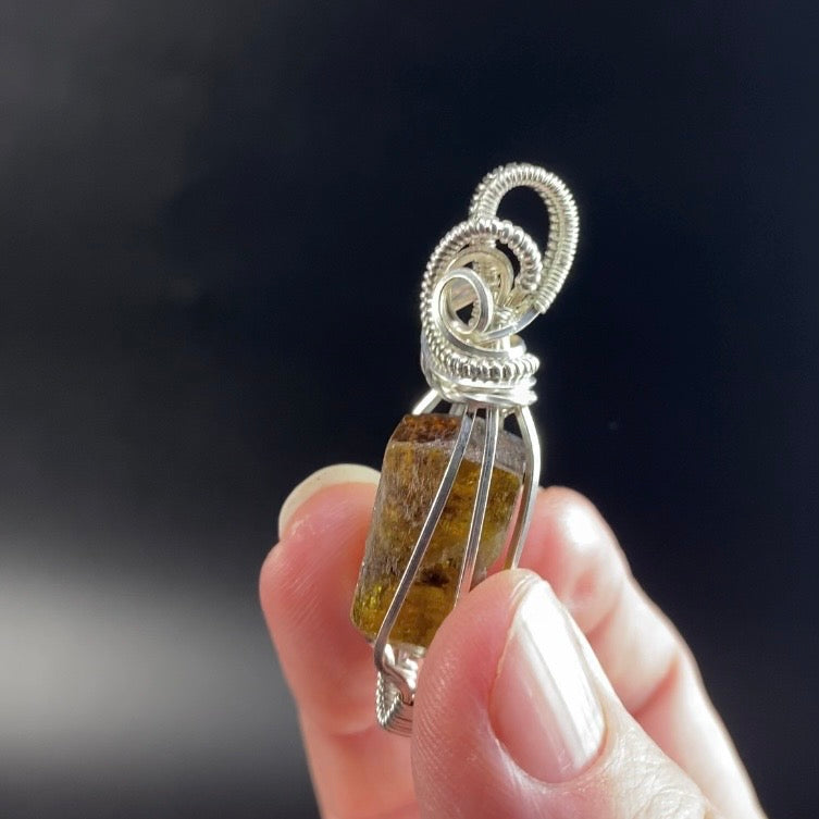 Dravite Tourmaline & Argentium Silver Tarnish Resistant Wire Wrapped Pendant