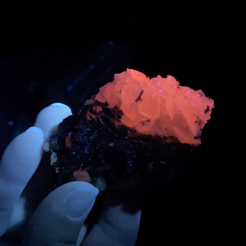 Cubic Pyrite & Fluorescent Calcite Cluster from Trepça Mines, Kosovo