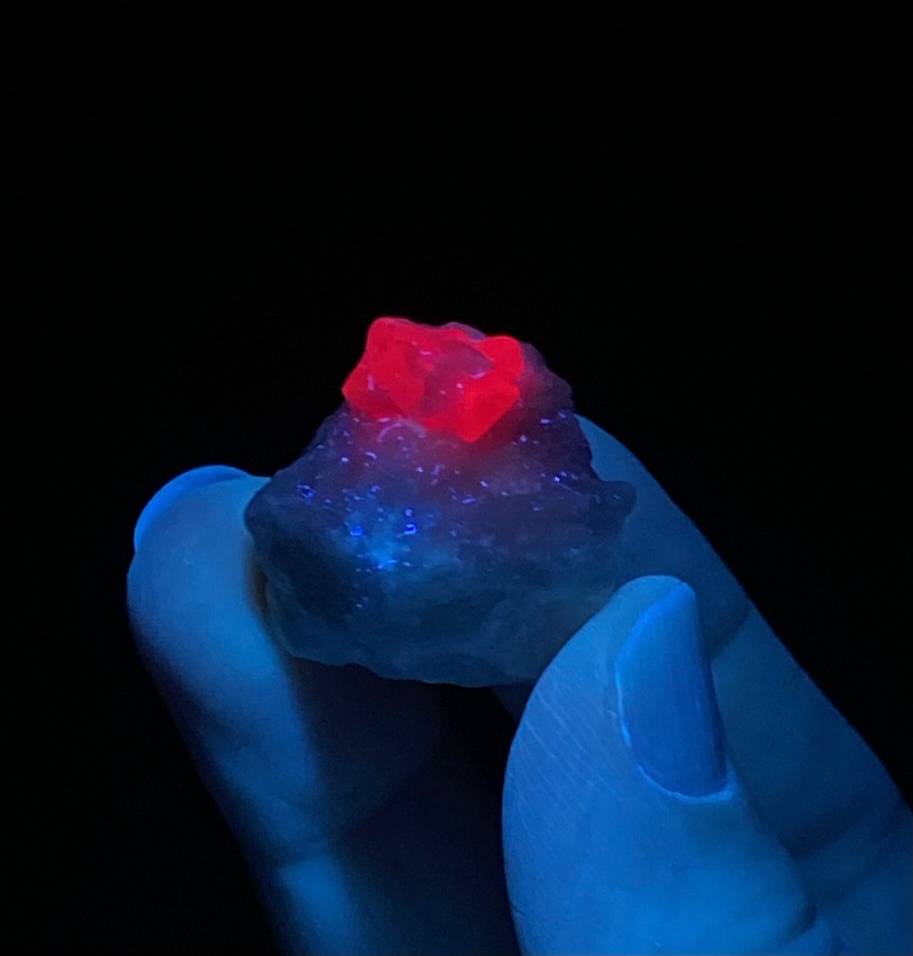 UV Reactive Natural Ruby Crystals on Marble Matrix