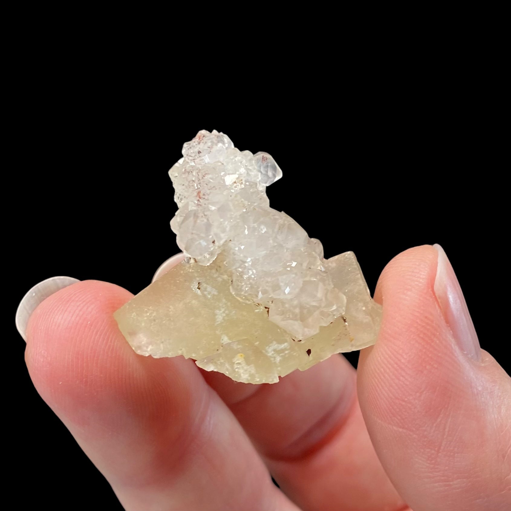 Pale Yellow Fluorite with Clear Quartz Crystals