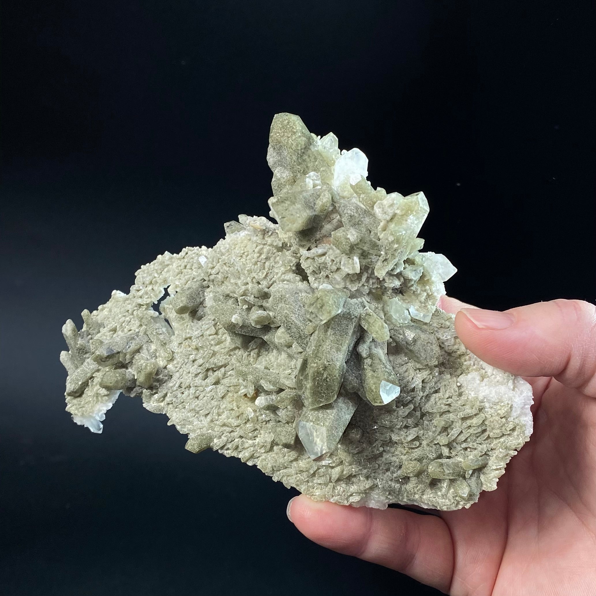 Chlorite Included Quartz Crystal Cluster with Pericline