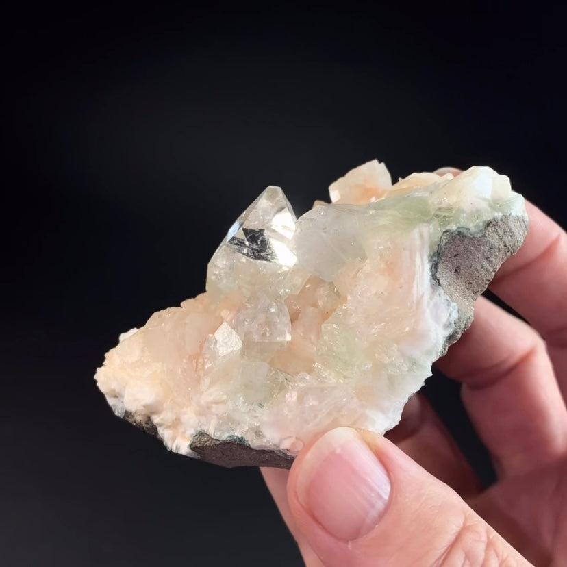 Clear and Green Apophyllite Crystals with Stilbite from Jalgaon, Maharashtra, India