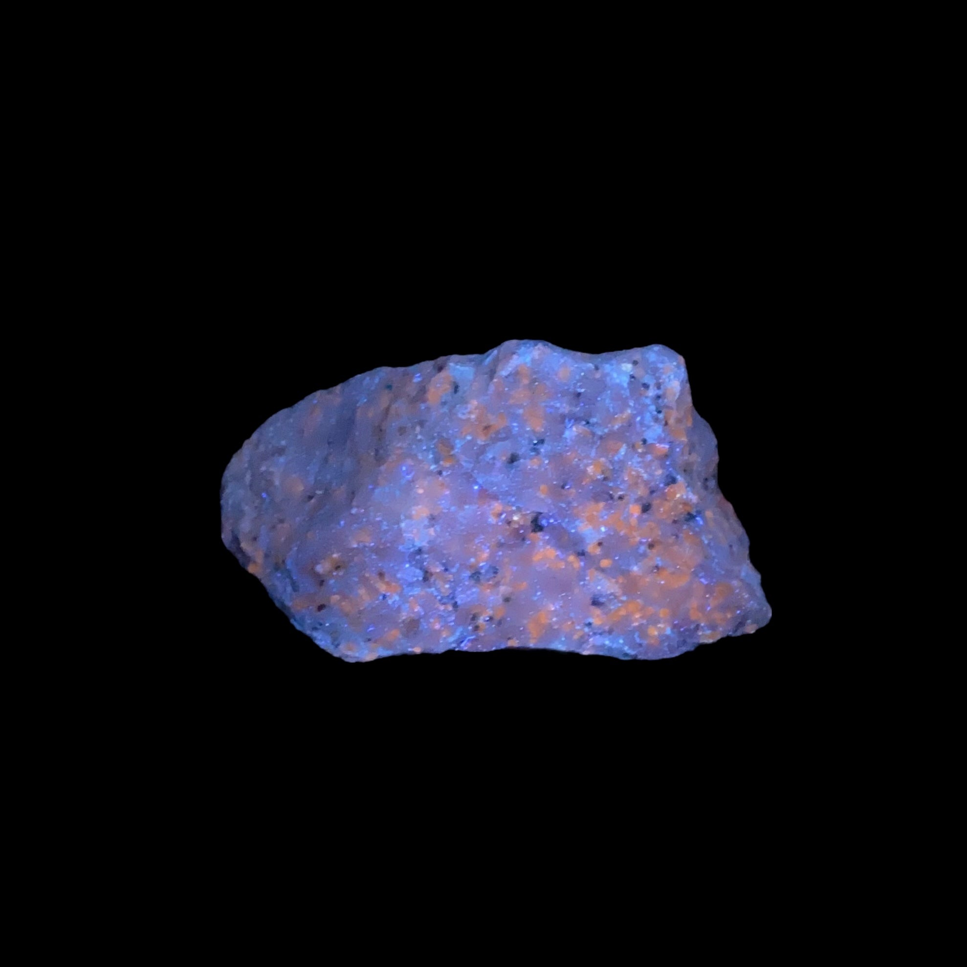 Fluorescent Wollastonite on Calcite, Nobel Pit, Sterling Hill Mine, New Jersey