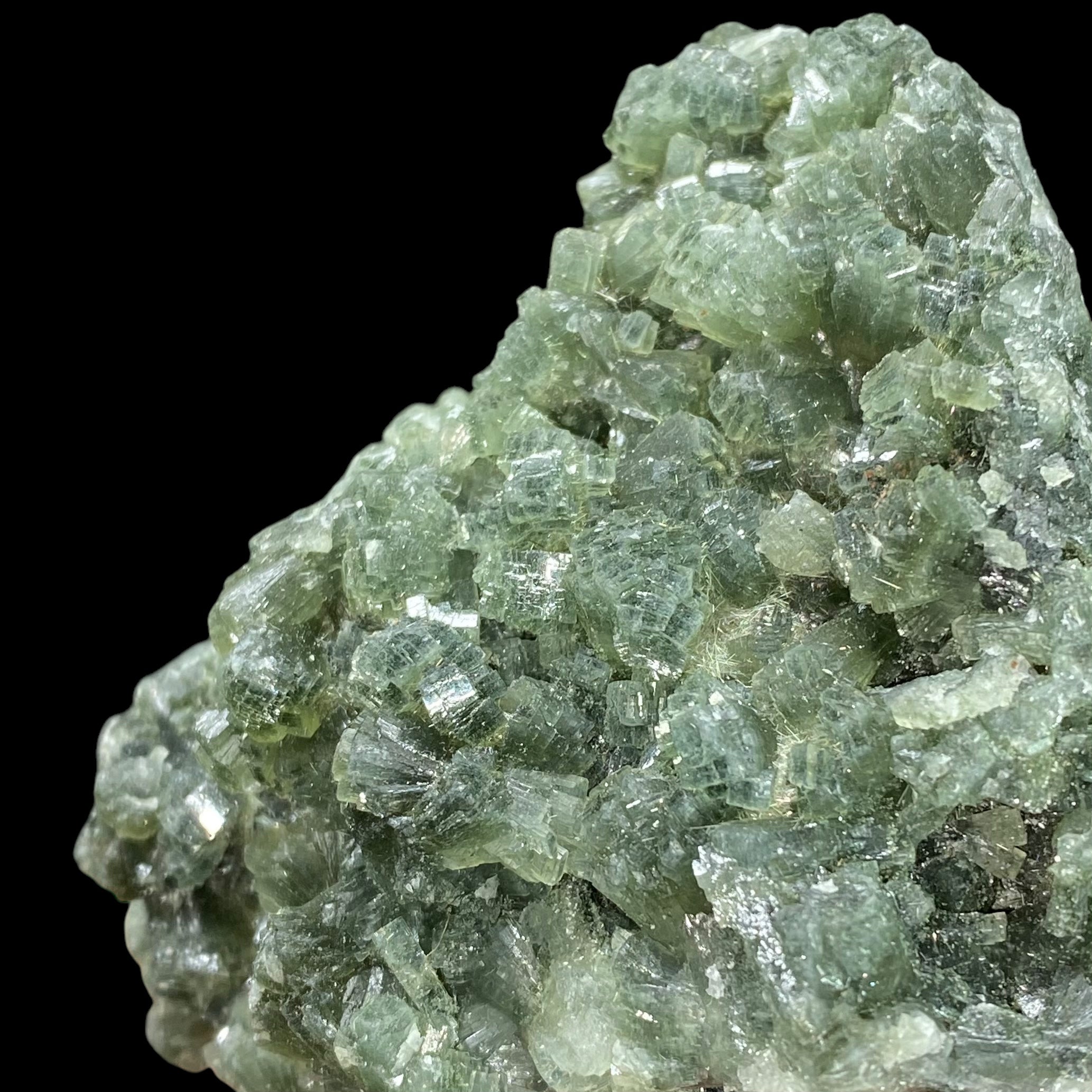 Deep Green Prehnite Cluster with Fine Needle Crystals