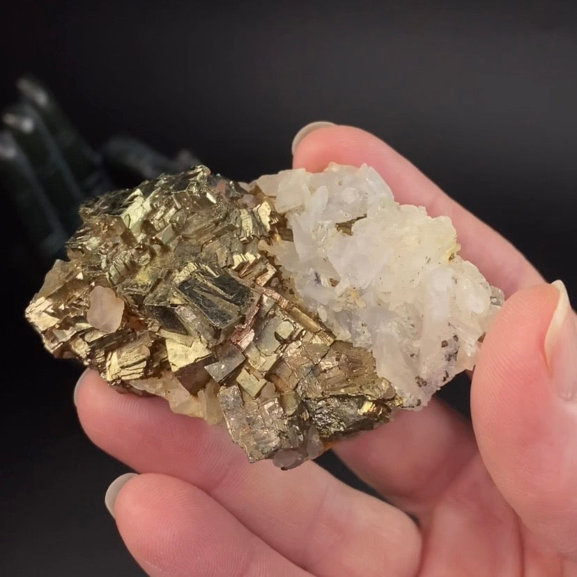 Cubic Pyrite & Fluorescent Calcite Cluster from Trepça Mines, Kosovo