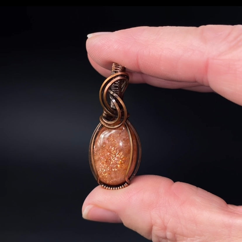 Sunstone and Copper Wire Wrapped Pendant