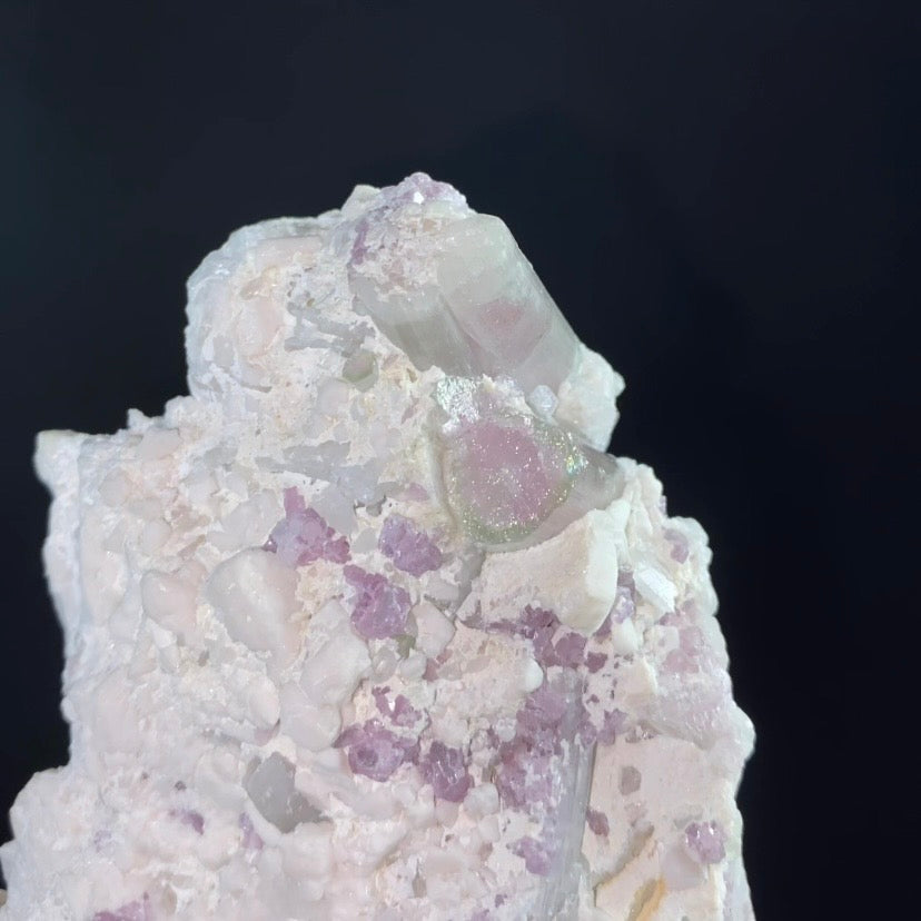 Pale Green & Pink Watermelon Tourmaline Crystals with Lepidolite & Feldspar