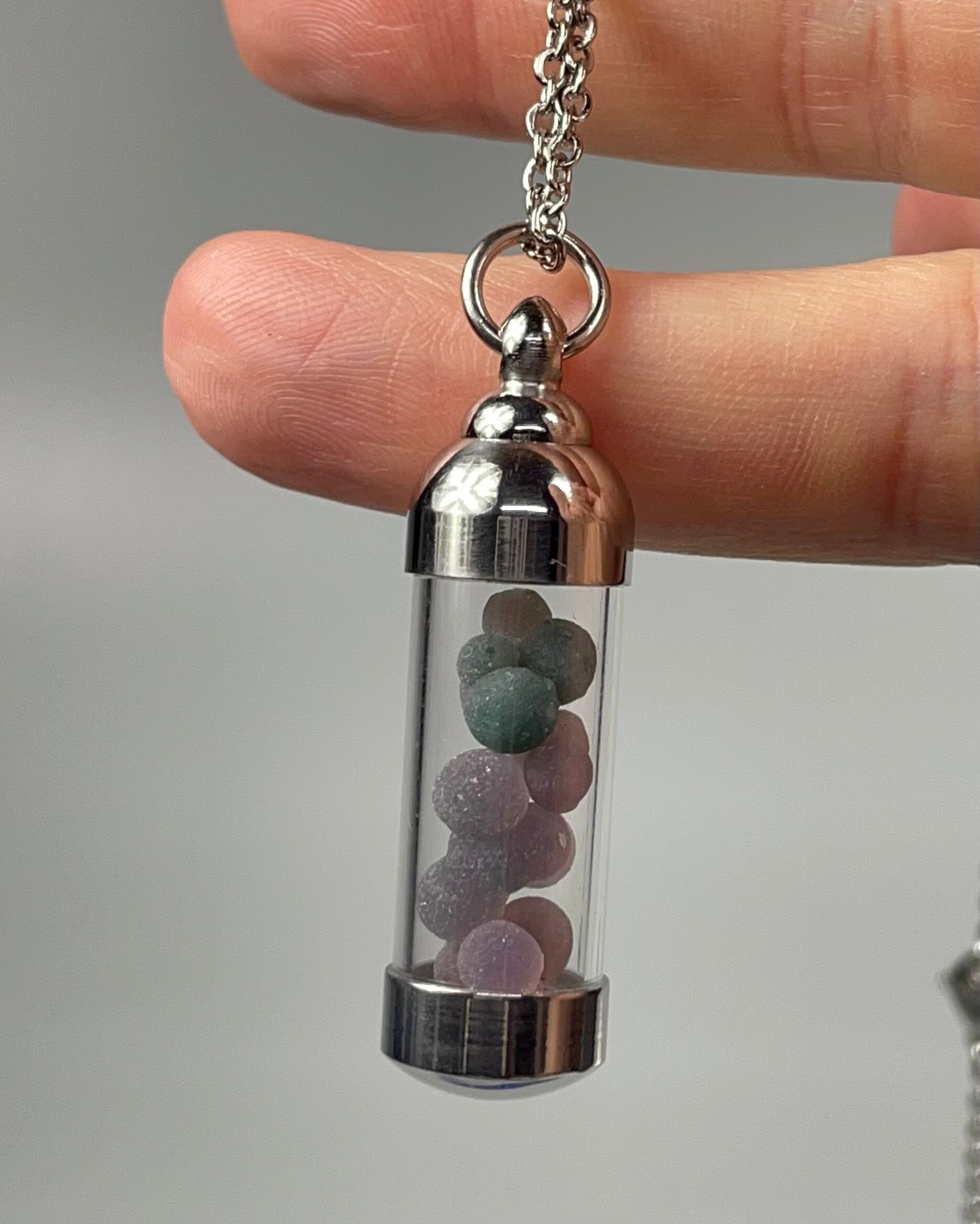 Botryoidal Amethyst / Grape Agate Filled Pendant Necklace