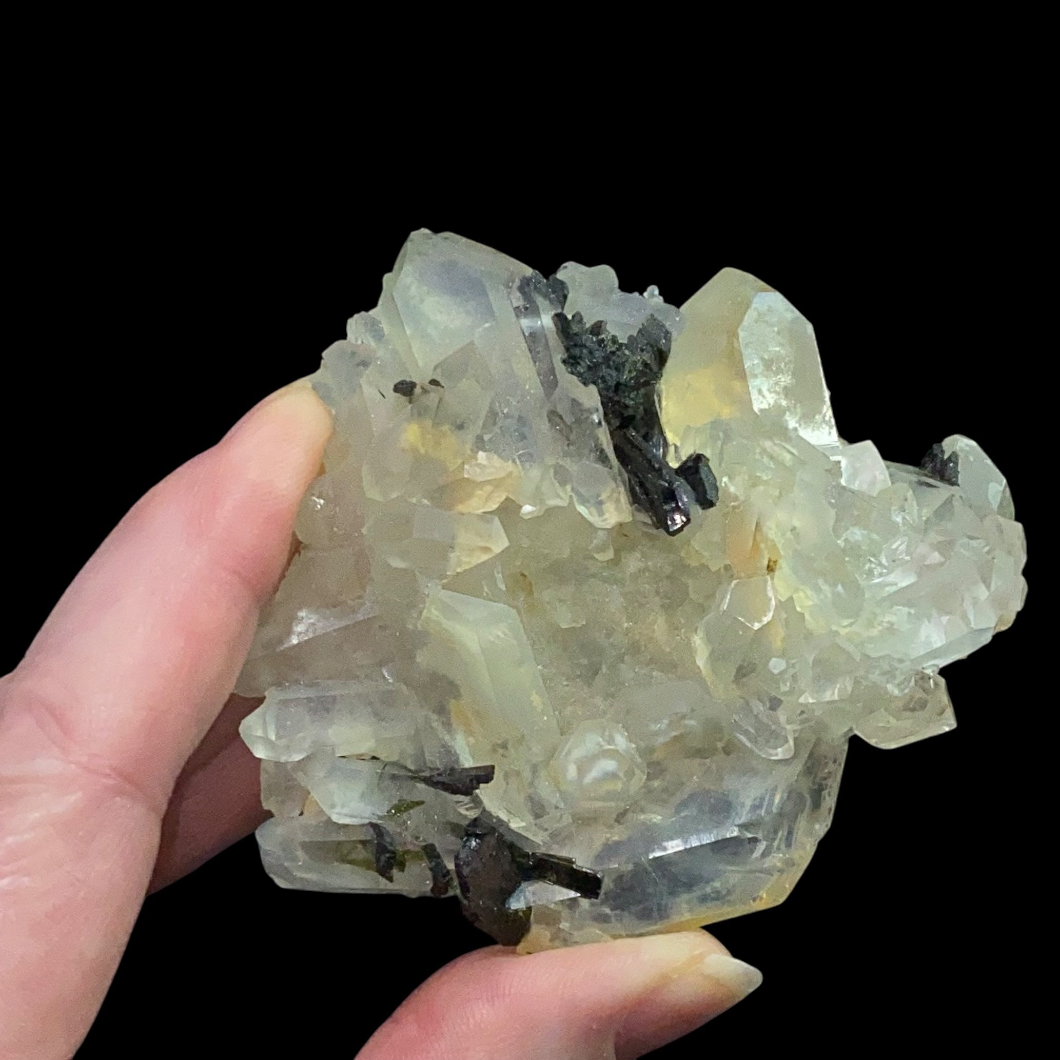 Quartz Crystal Cluster Plate with Epidote