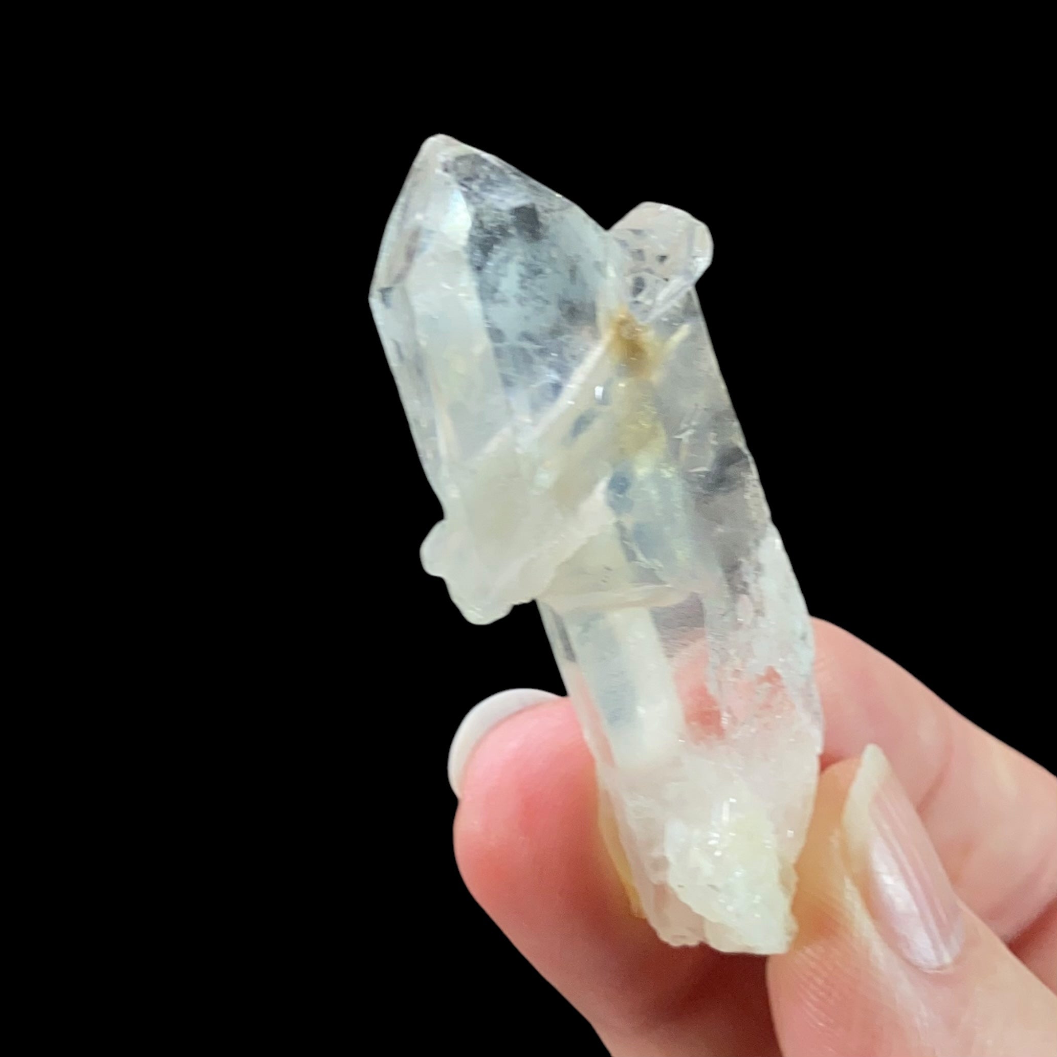 Double Terminated Tabular Bone Quartz Crystal with Halloysite Inclusions