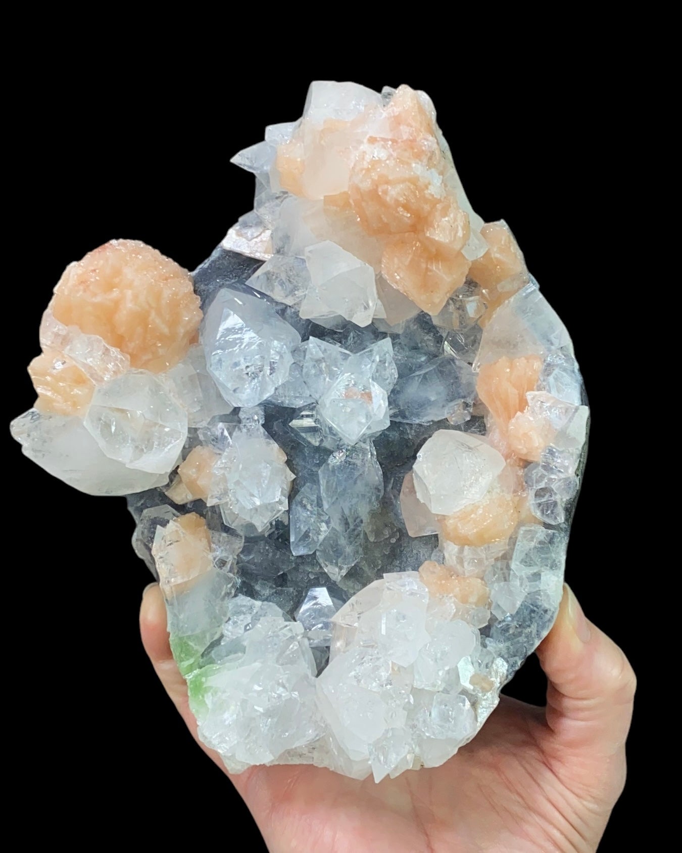 Clear Apophyllite Crystal Cluster with Stilbite in Trimmed Basalt Pocket from Maharashtra, India