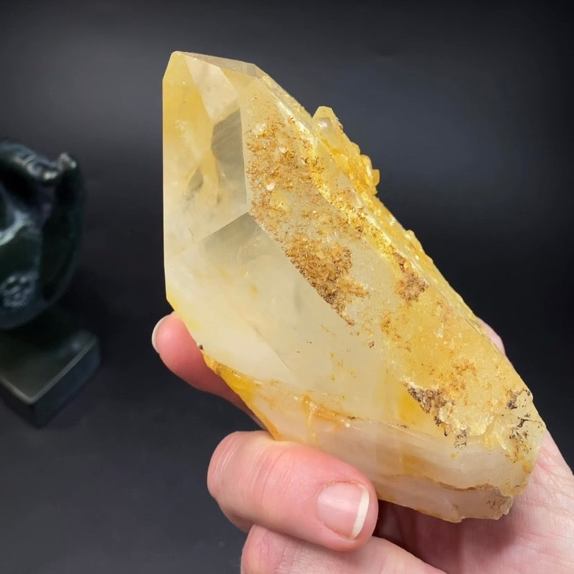 XL Natural Golden Healer Quartz Crystal with Yellow Iron Oxide Surface Coating