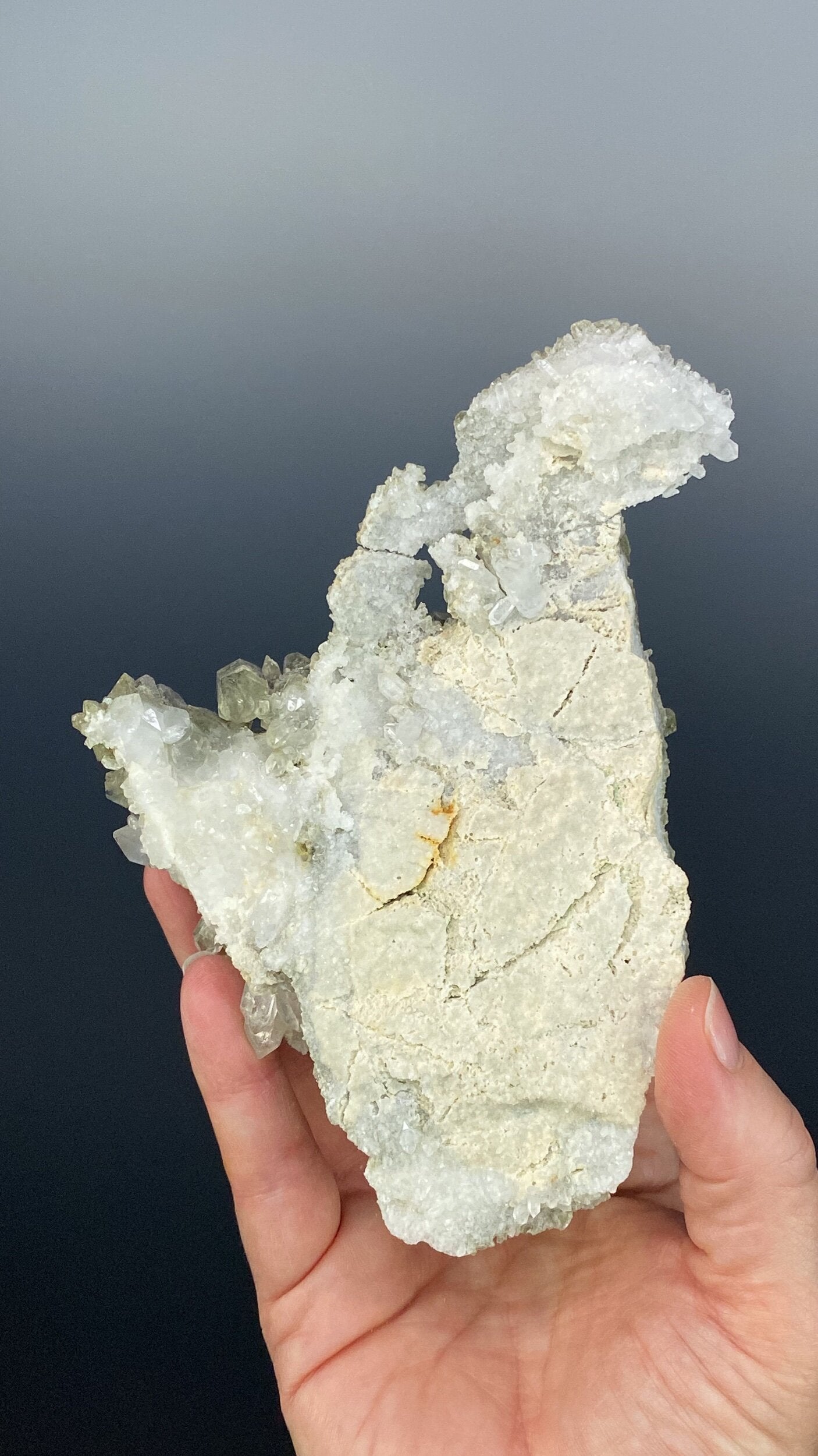 Chlorite Included Quartz Crystal Cluster with Pericline