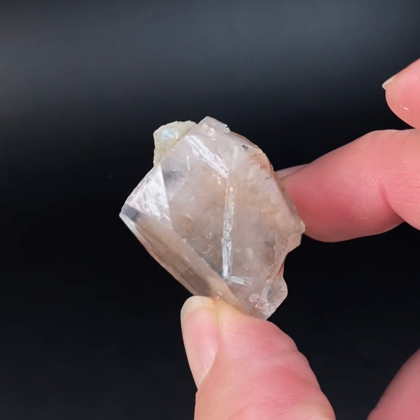 Clear Pseudo Cubic Apophyllite Crystal Cluster with Red Hematite Inclusions