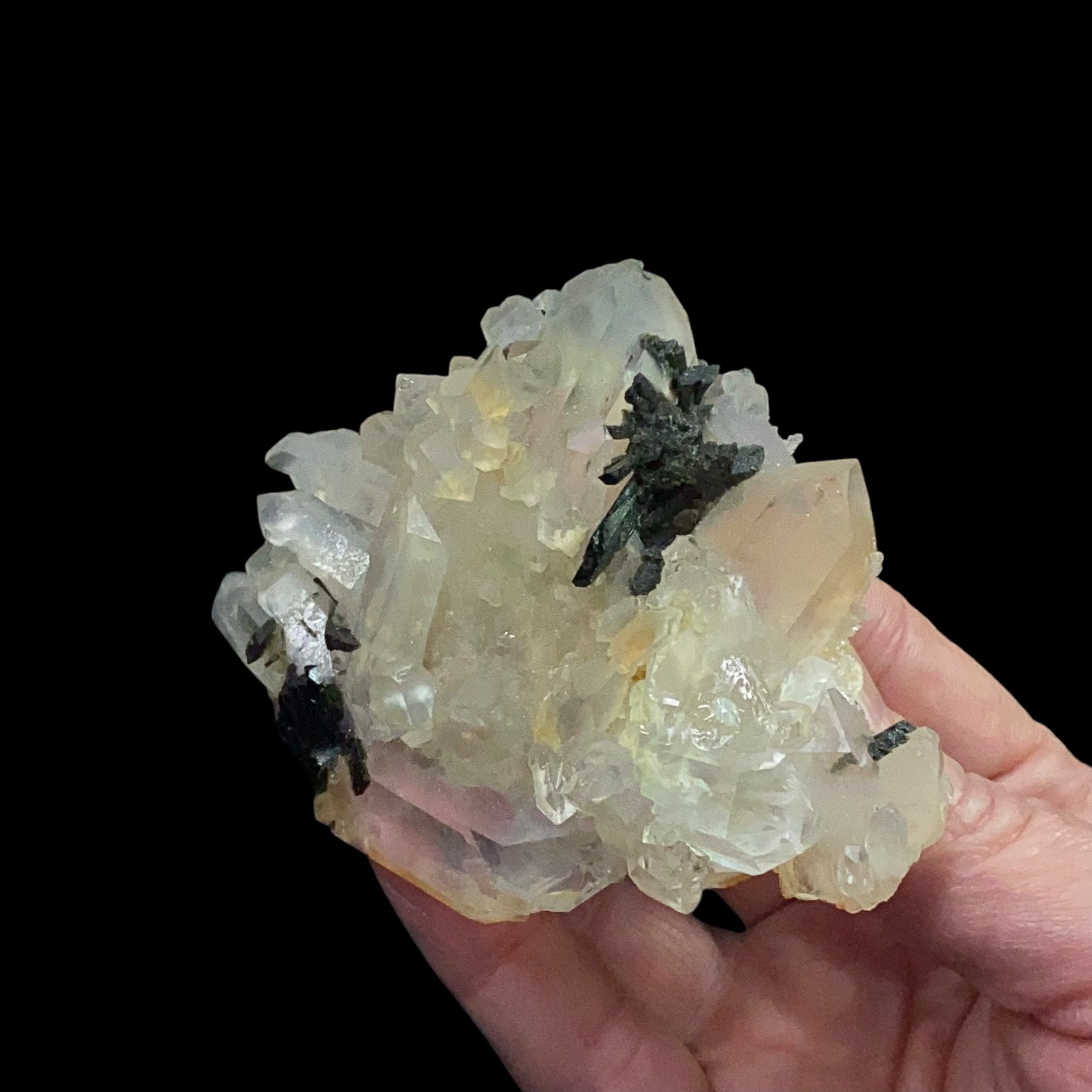 Quartz Crystal Cluster Plate with Epidote