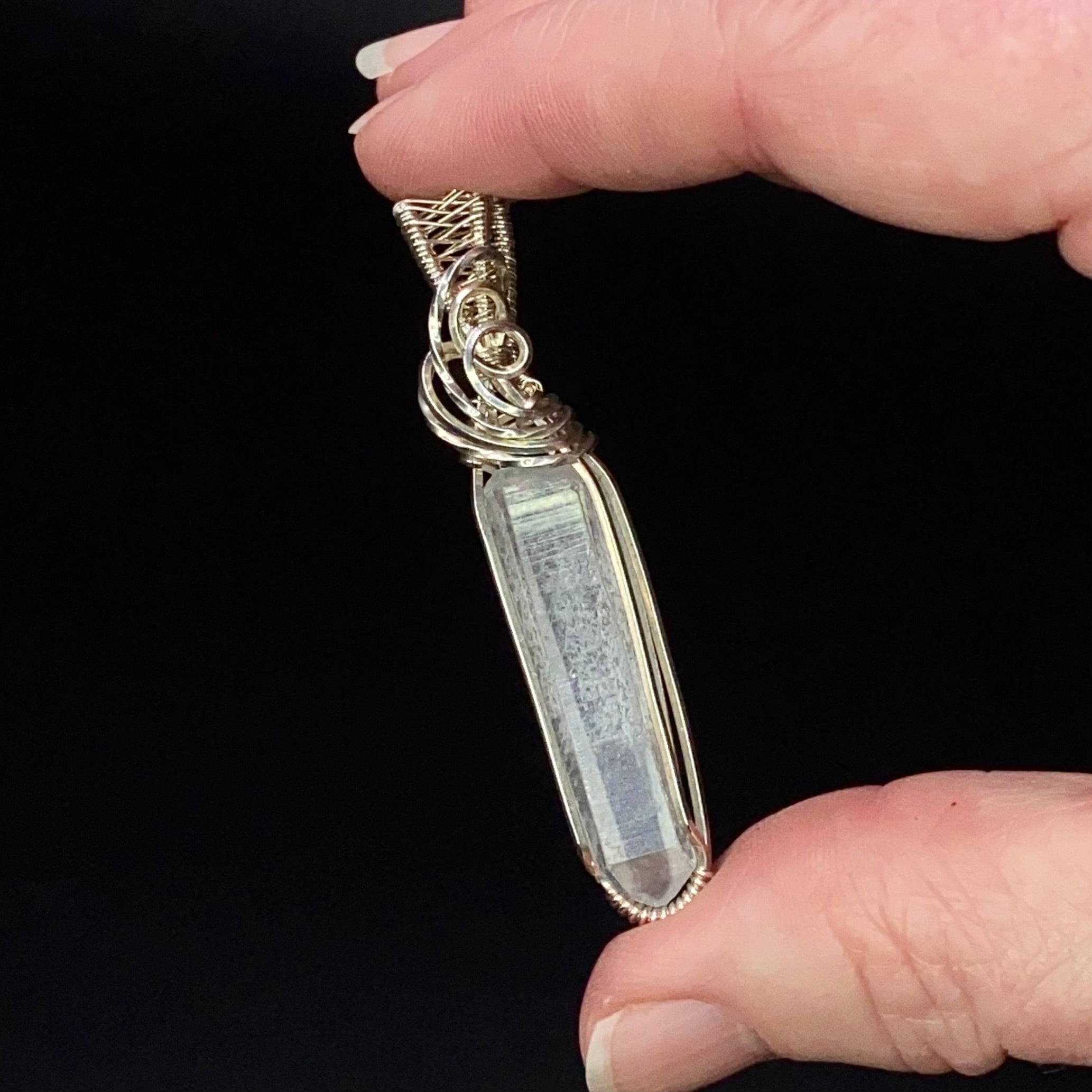 Aquamarine Crystal & Sterling Silver Handmade Wire Wrapped Pendant