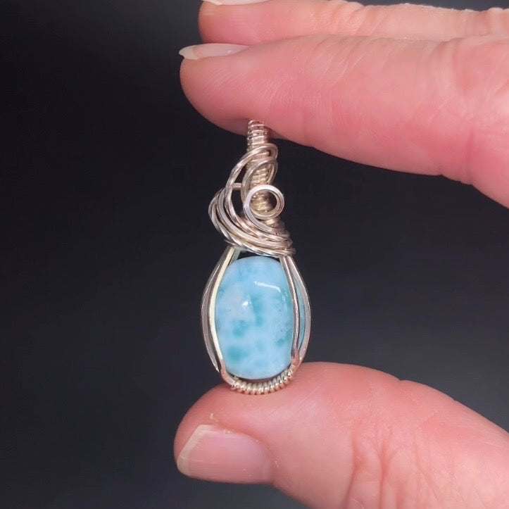 Larimar and Sterling Silver Wire Wrapped Pendant