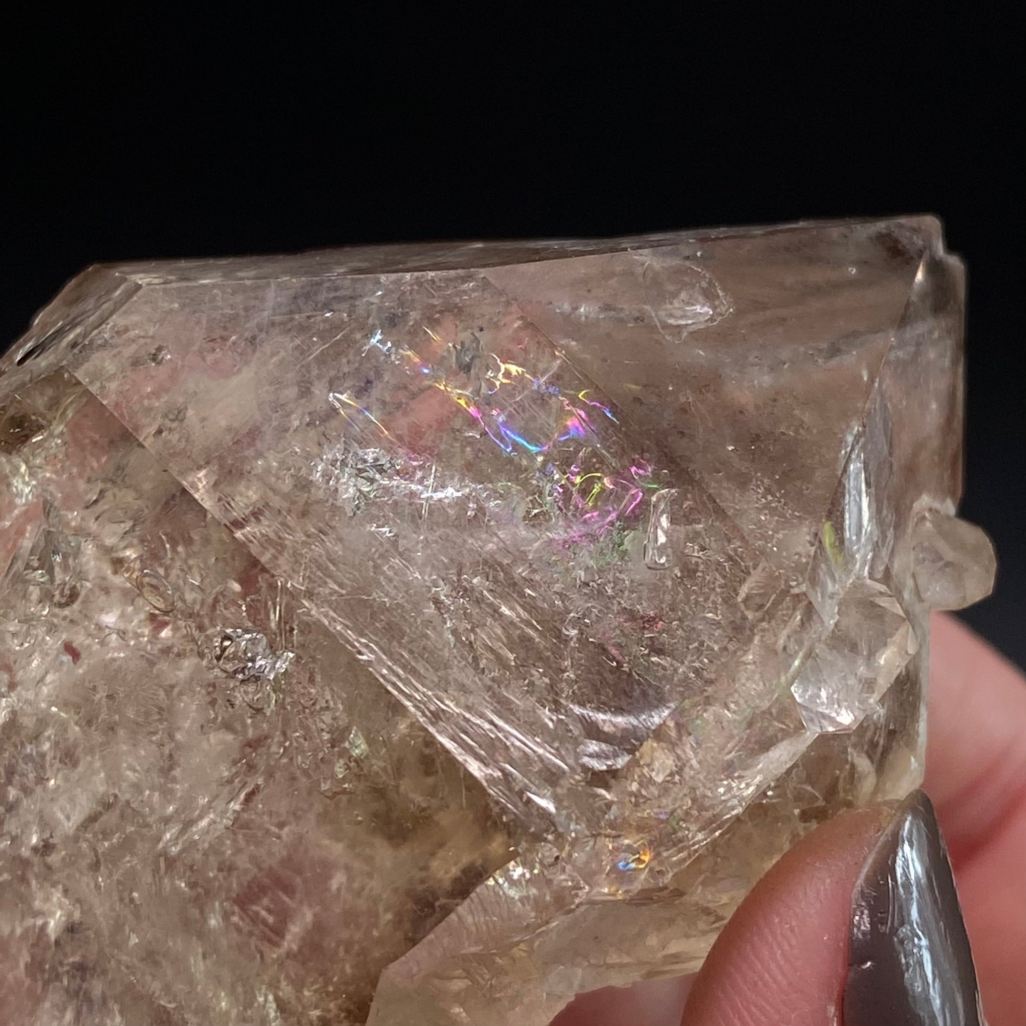Light Smoky Quartz Crystal with Rainbows and Enhydro Water Inclusion