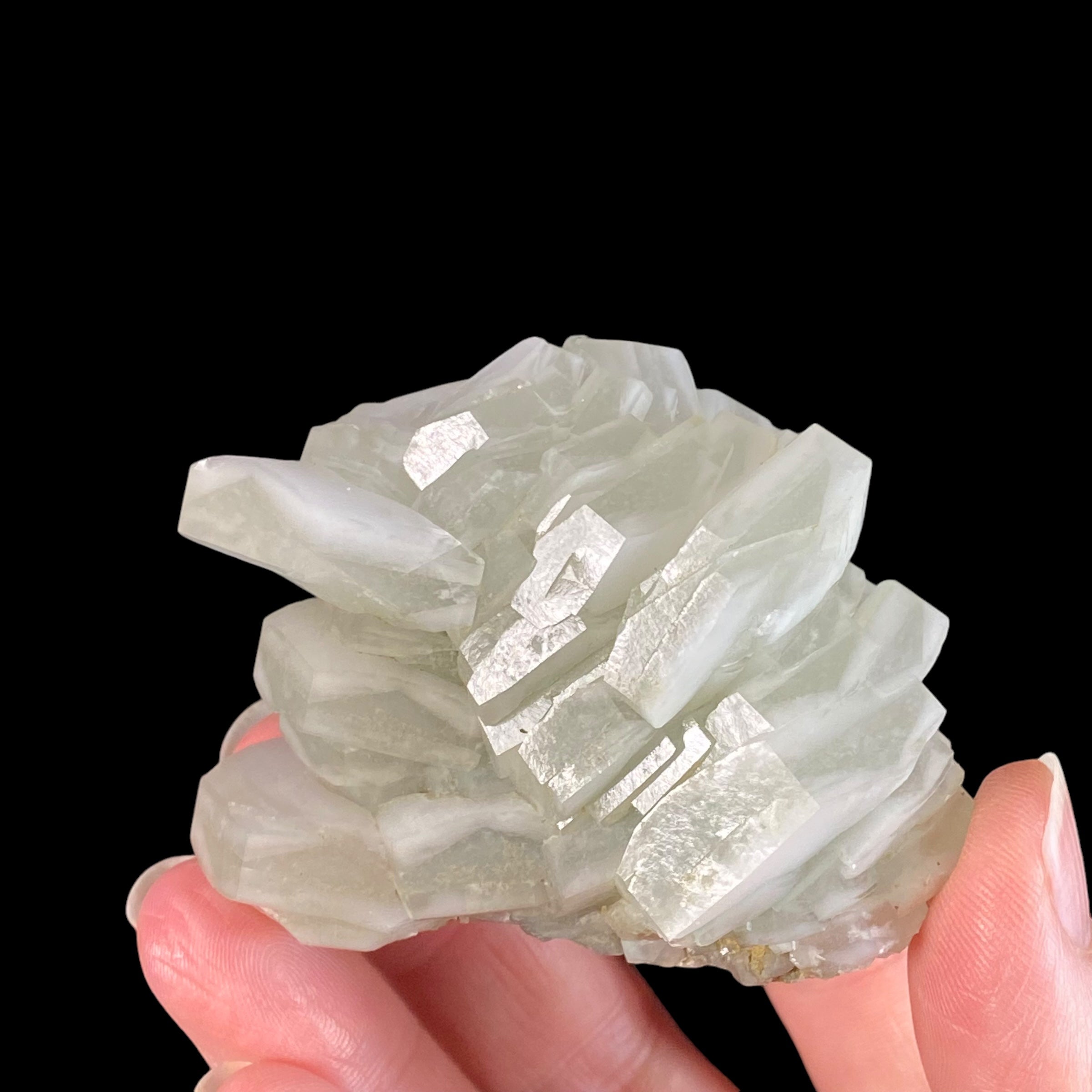 Fluorescent Hexagonal Sandwich Calcite Crystal Cluster