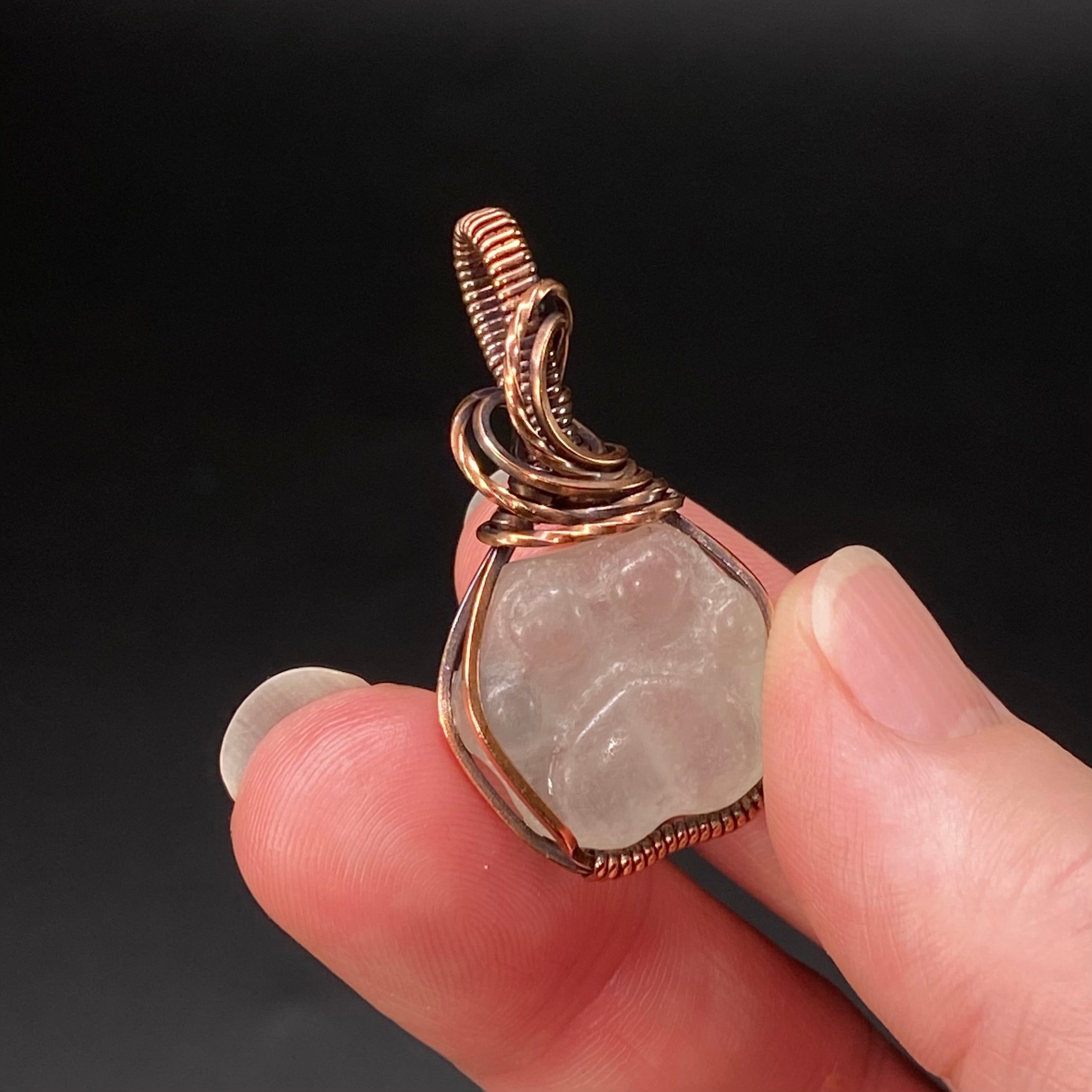 Green Fluorite Dog or Cat Paw Cabochon and Copper Wire Wrapped Pendant